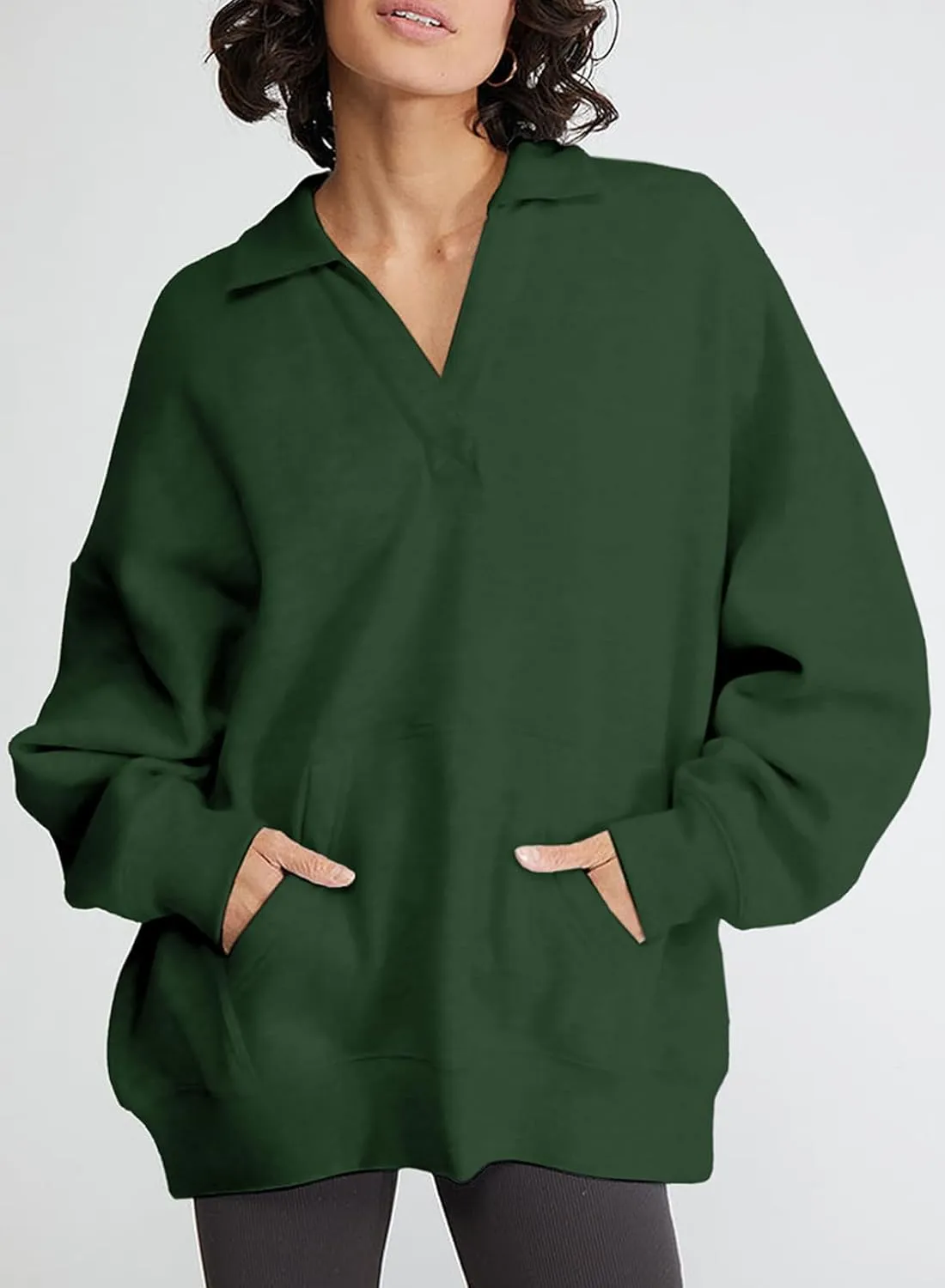 BLENCOT Sweatshirt for Women Long Sleeve Oversized Polo V Neck Fleece Workout Tops Lightweight Henley Pullover