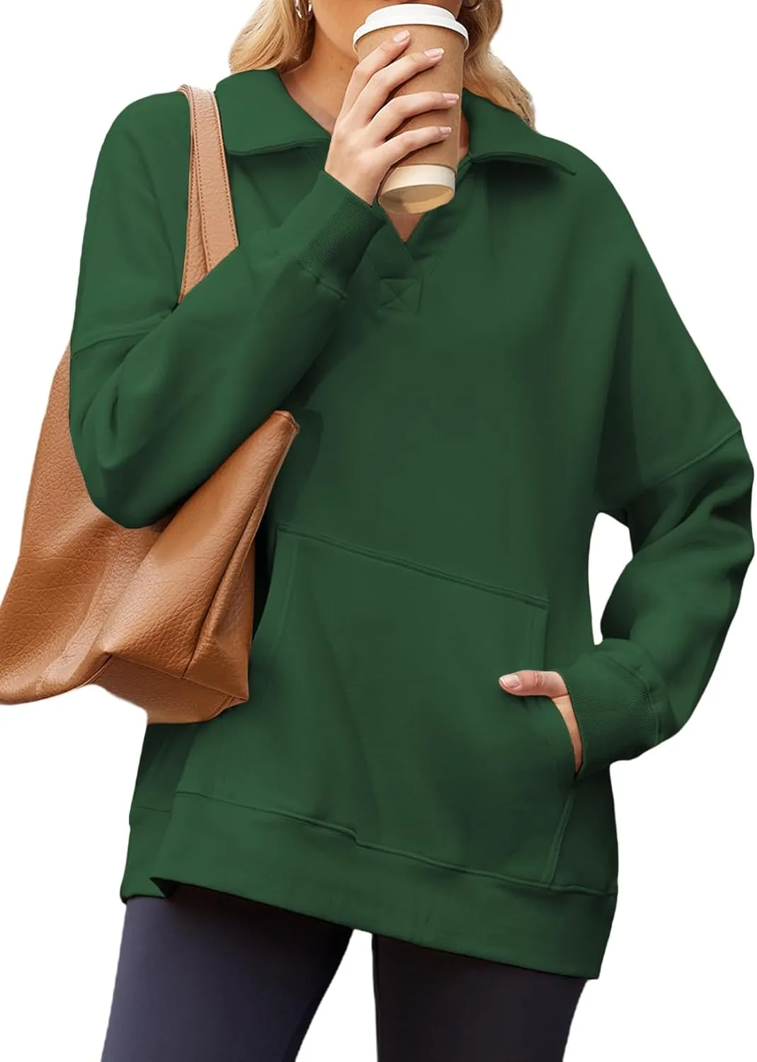 BLENCOT Sweatshirt for Women Long Sleeve Oversized Polo V Neck Fleece Workout Tops Lightweight Henley Pullover