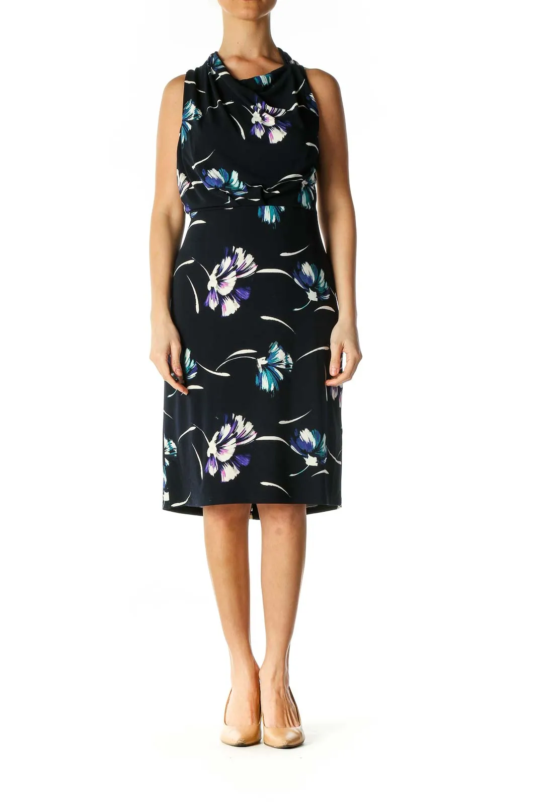 Blue Floral Print Holiday Shift Dress