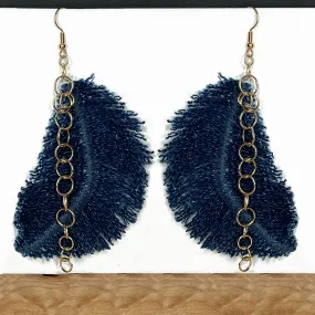 Boho Denim Feather Earring, Dark indigo   gold