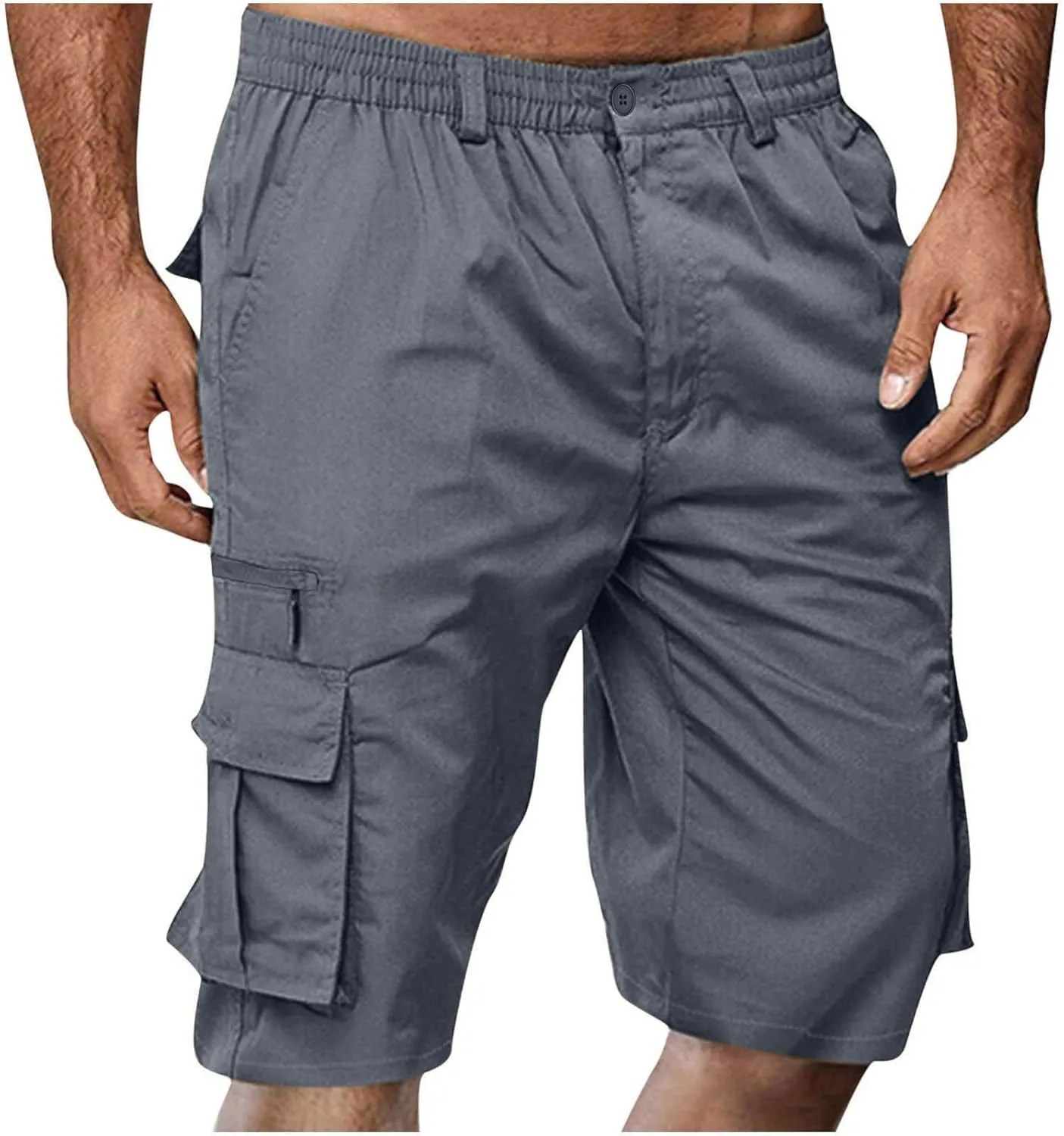 Cargo Shorts for Men Relaxed Fit Elastic Waist Bermuda Shorts Lightweight Multi-Pockets Casual Cargo Shorts