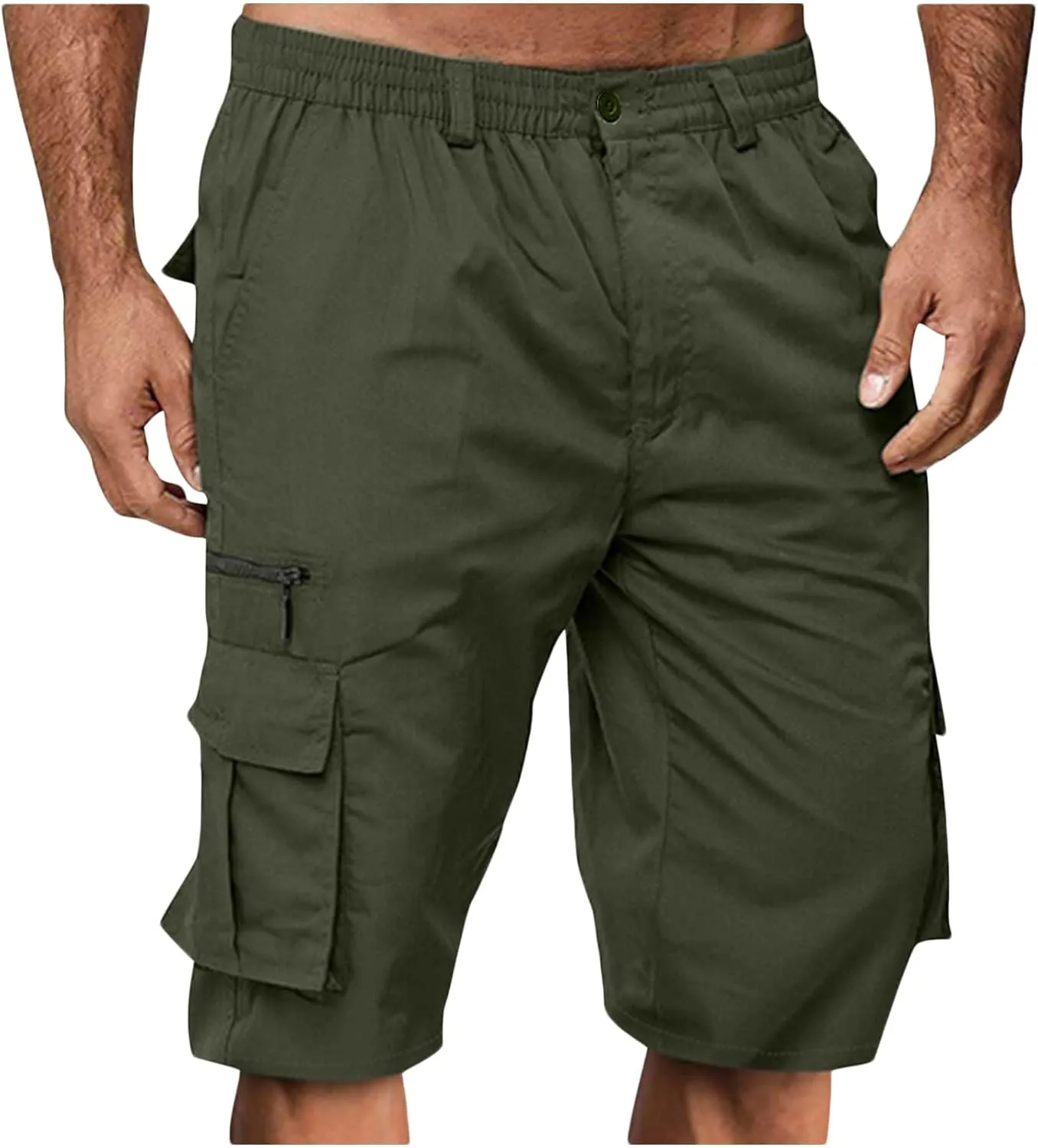 Cargo Shorts for Men Relaxed Fit Elastic Waist Bermuda Shorts Lightweight Multi-Pockets Casual Cargo Shorts