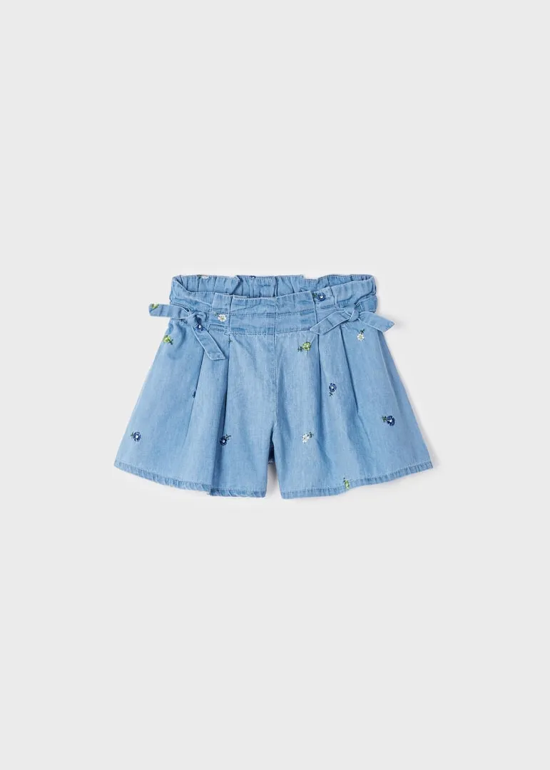 Floral Embroidered Denim Skort