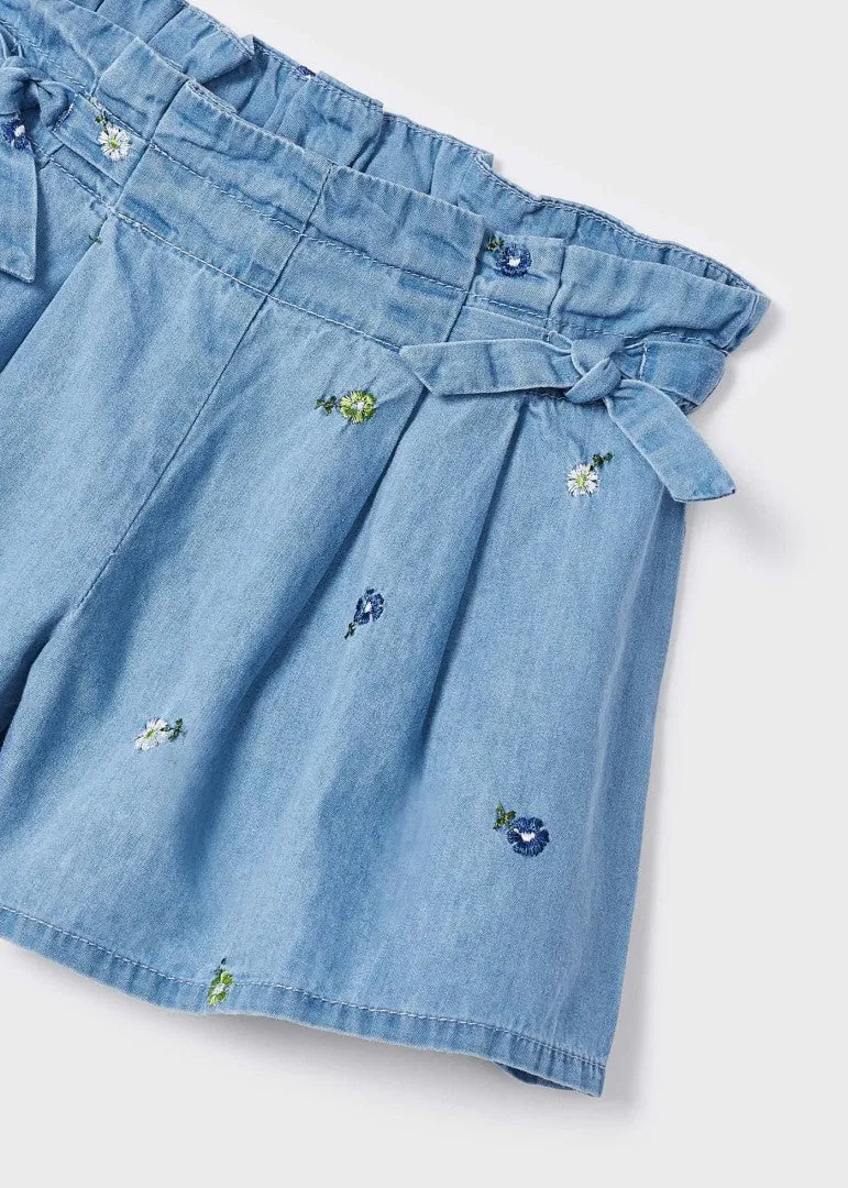 Floral Embroidered Denim Skort