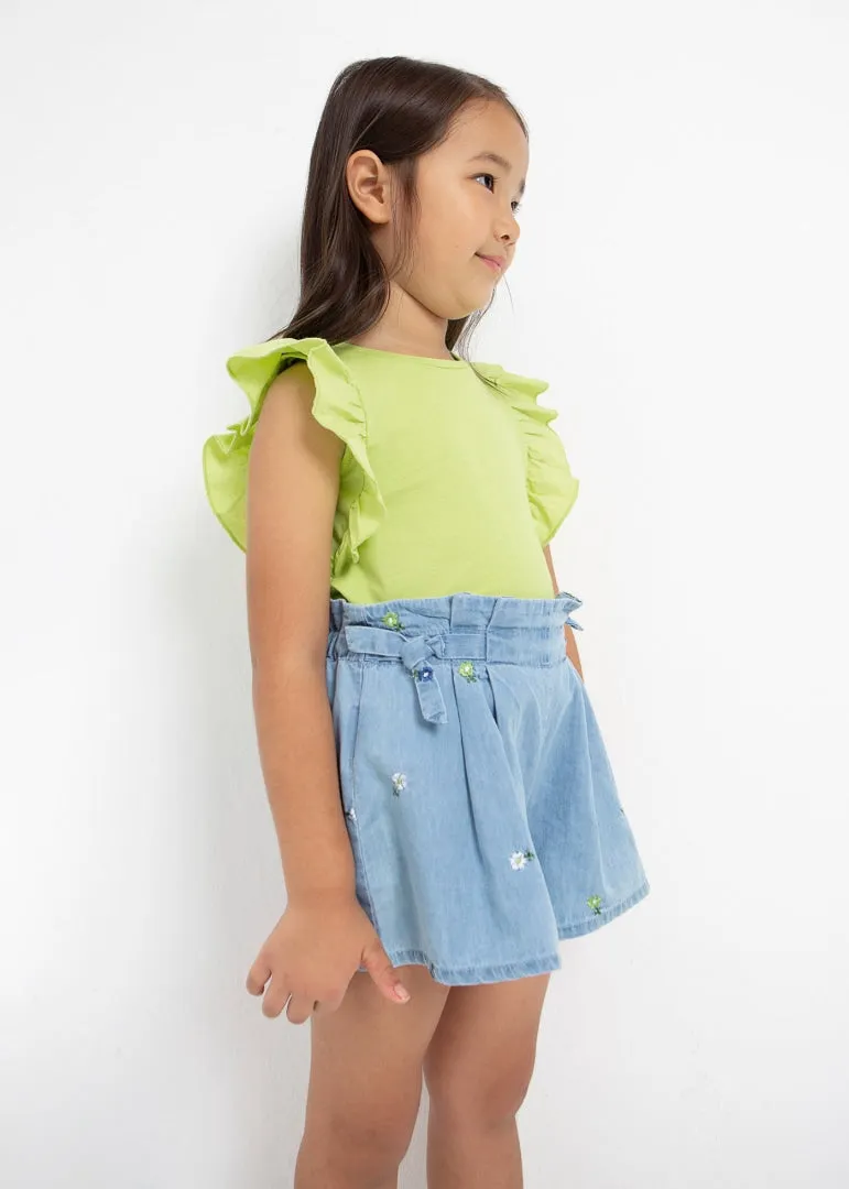 Floral Embroidered Denim Skort