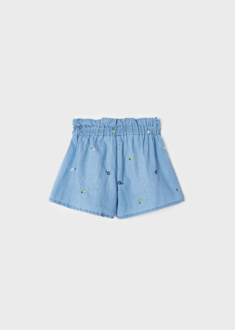 Floral Embroidered Denim Skort