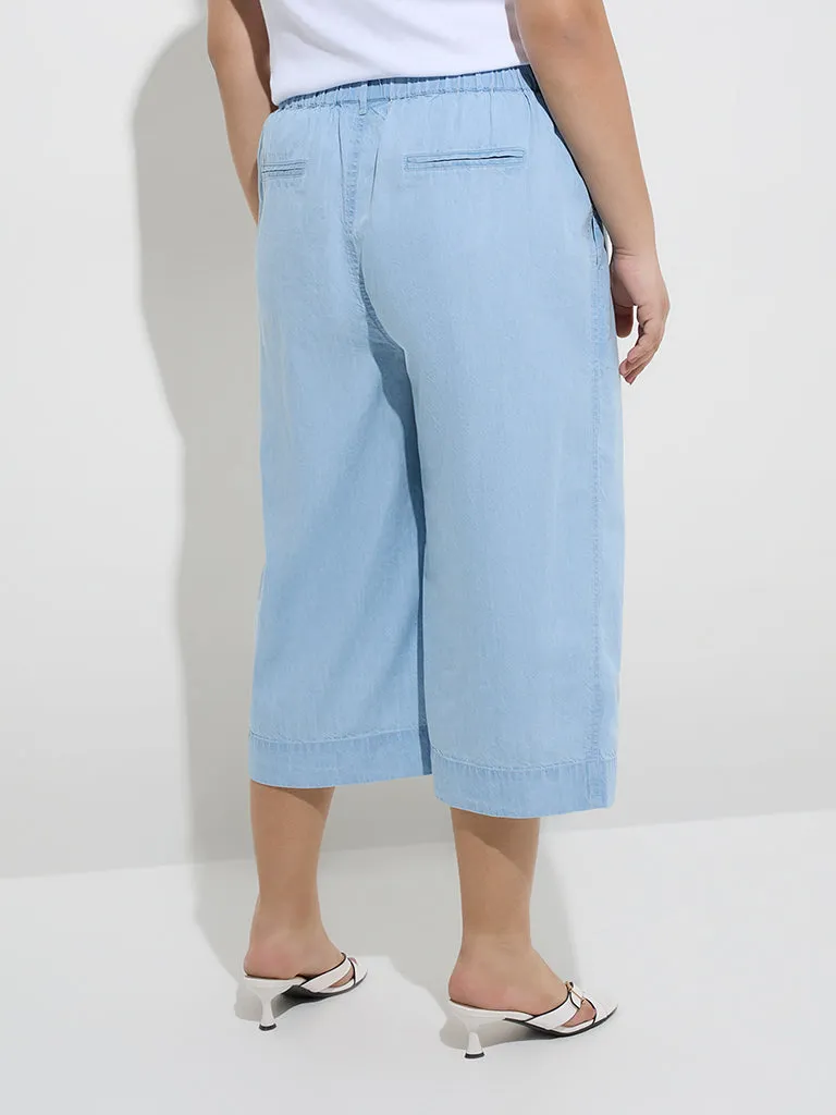 Gia Light Blue High-Rise Denim Culottes