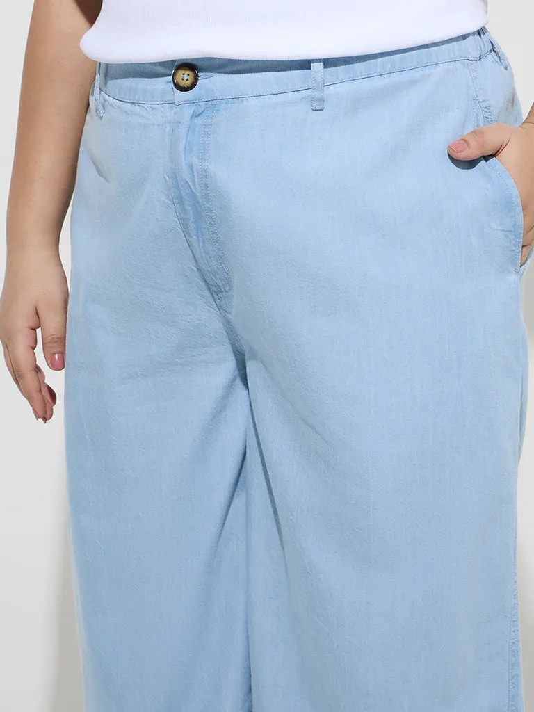 Gia Light Blue High-Rise Denim Culottes