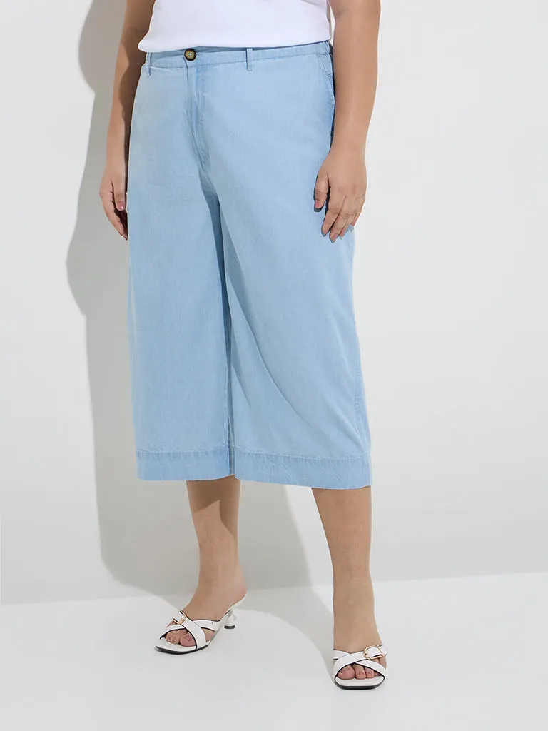 Gia Light Blue High-Rise Denim Culottes