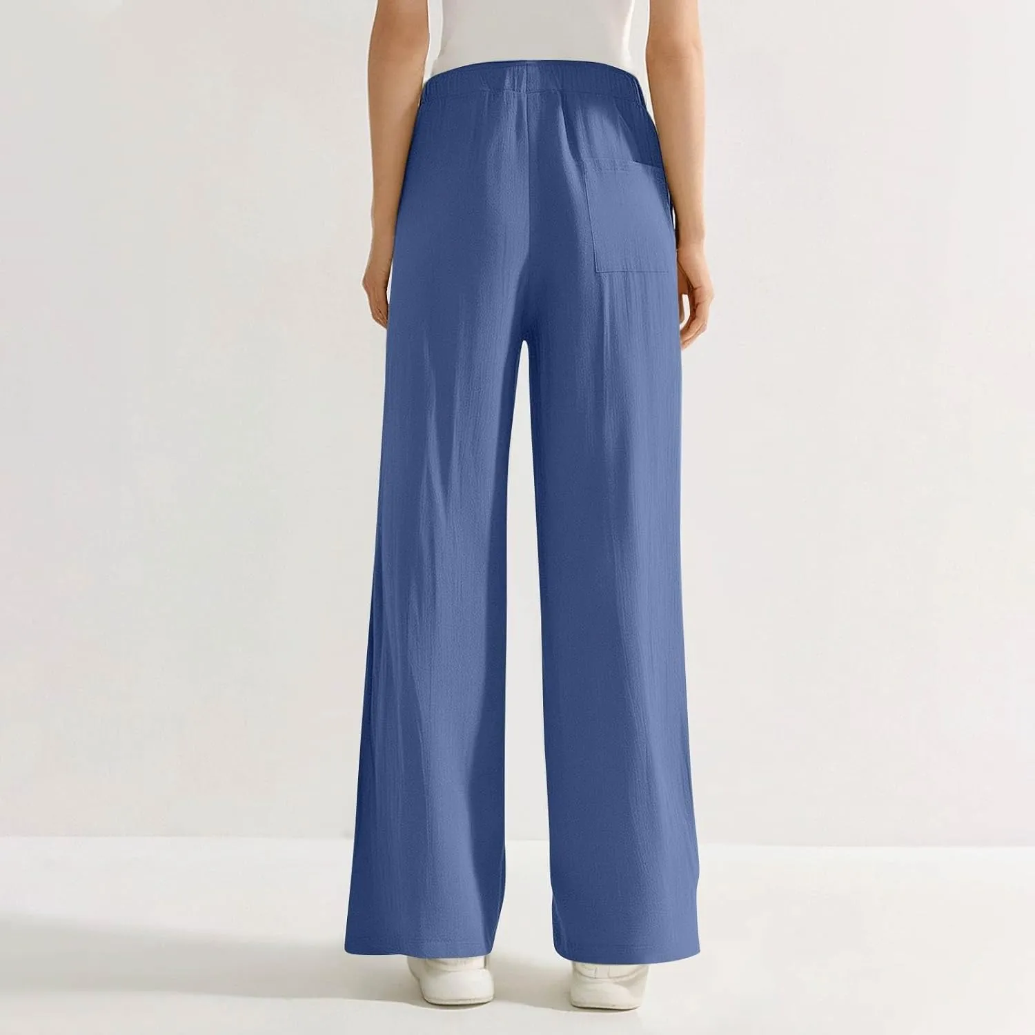 GOFULY Pants for Women Trendy Elastic Waist Drawstring Sumemr Pants Straight Wide Leg High Waisted with Pockets Slacks Clothe