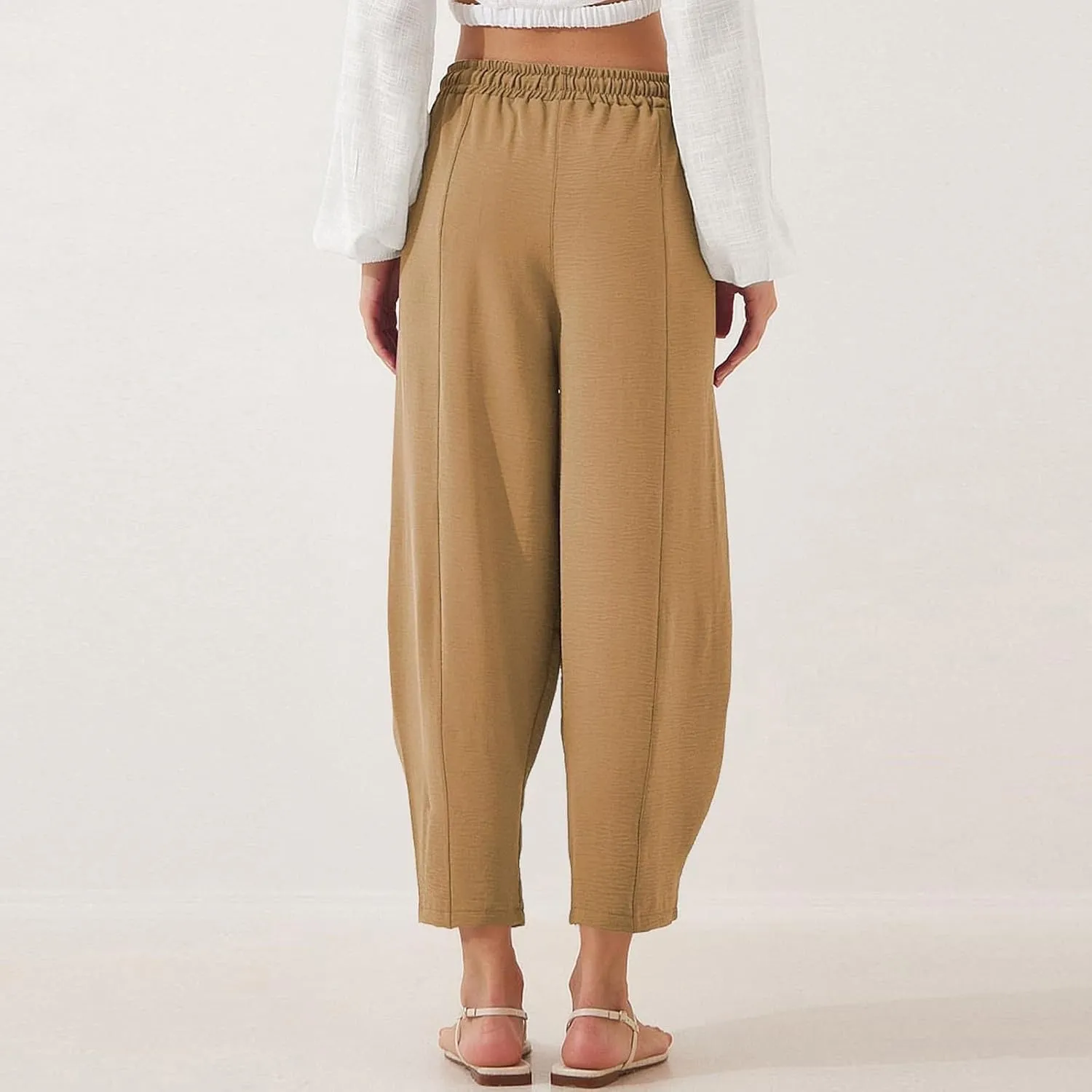 GOFULY Women's Pants Casual Wide Leg High Waisted Pants Beach Elastic Waist Drawstring Sumemr Loose Fit Trousers with Pockets