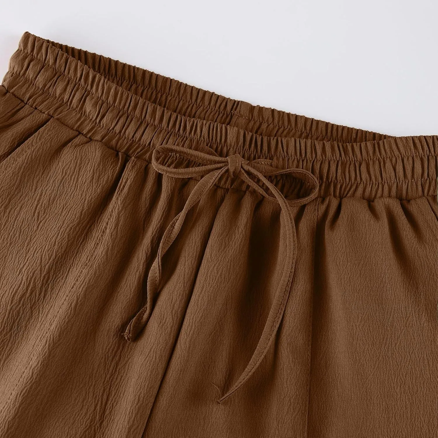 GOFULY Women's Pants Casual Wide Leg High Waisted Pants Beach Elastic Waist Drawstring Sumemr Loose Fit Trousers with Pockets