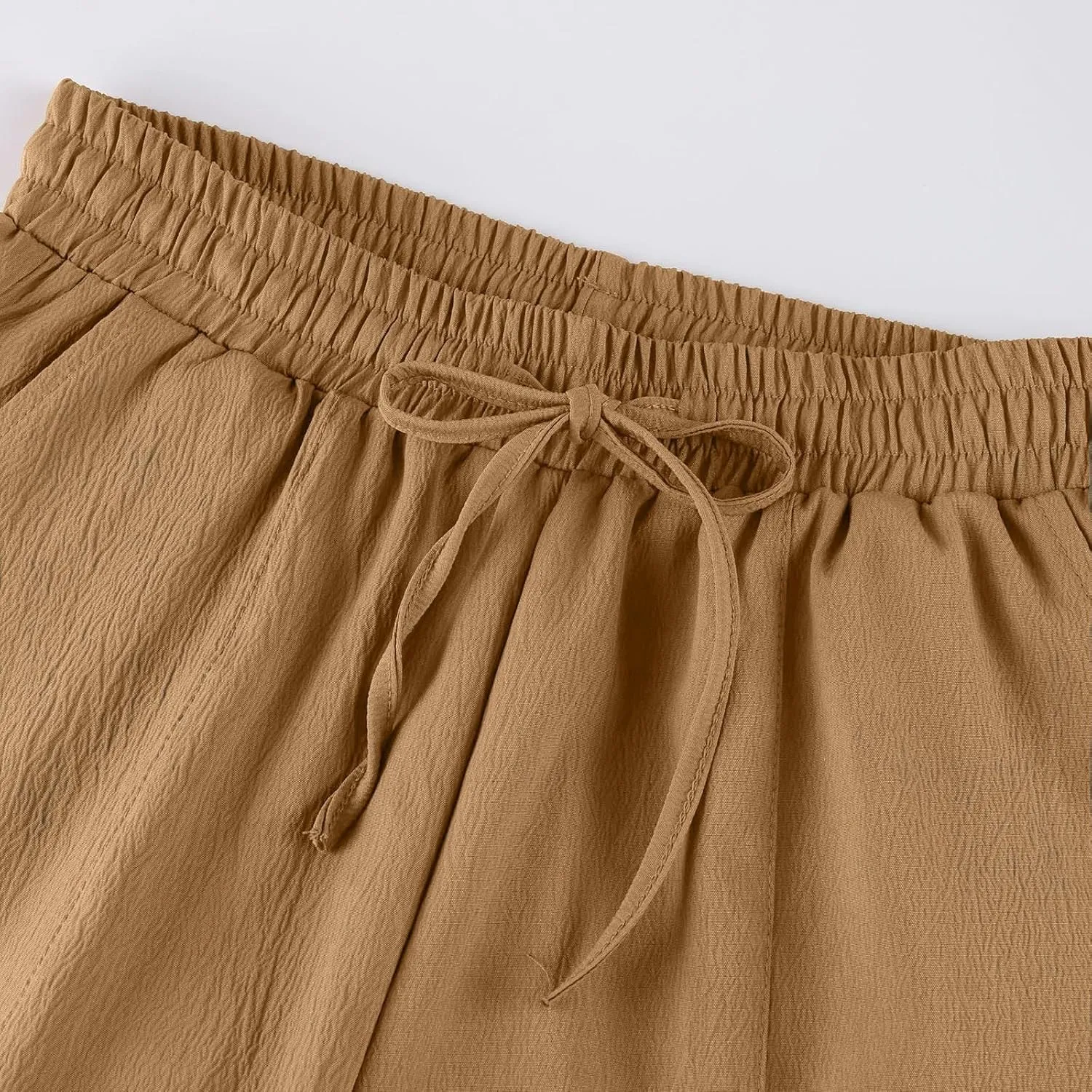 GOFULY Women's Pants Casual Wide Leg High Waisted Pants Beach Elastic Waist Drawstring Sumemr Loose Fit Trousers with Pockets
