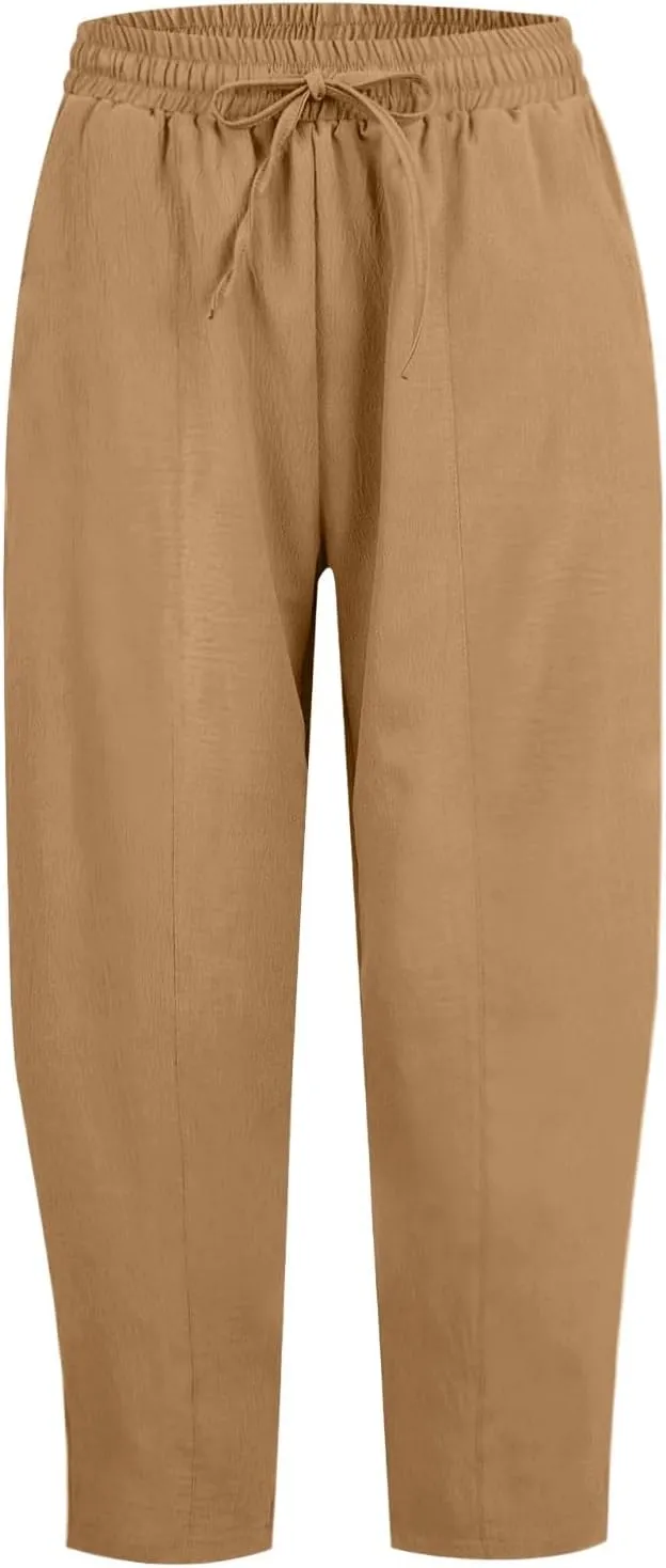 GOFULY Women's Pants Casual Wide Leg High Waisted Pants Beach Elastic Waist Drawstring Sumemr Loose Fit Trousers with Pockets