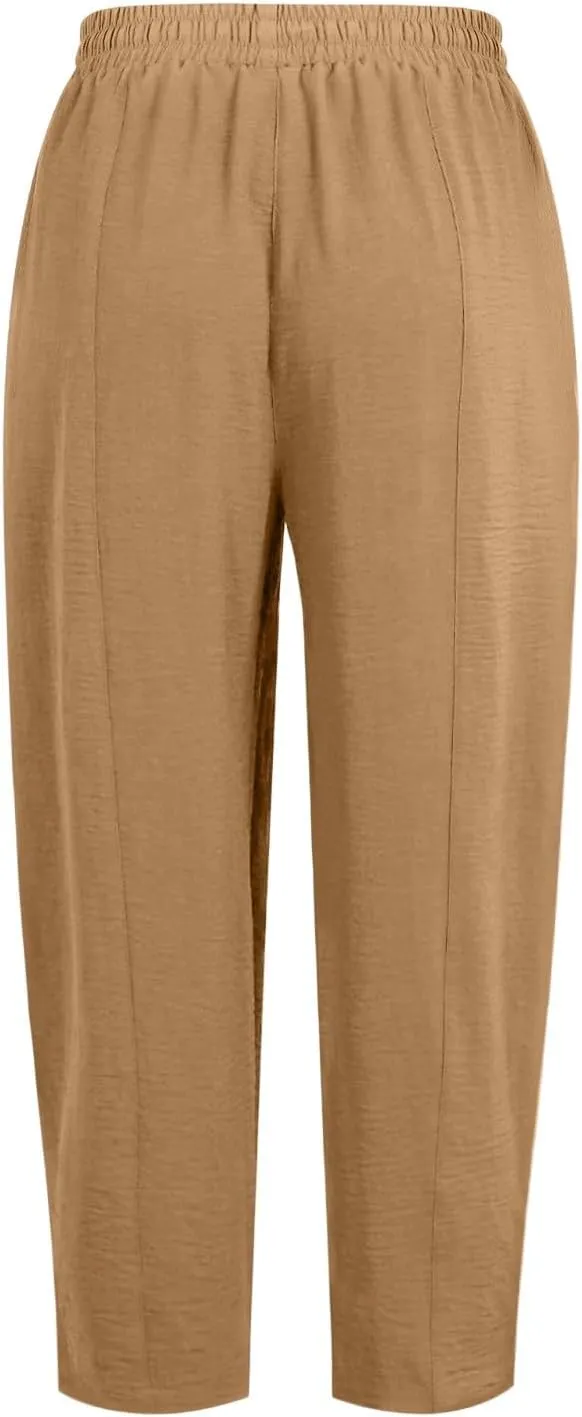 GOFULY Women's Pants Casual Wide Leg High Waisted Pants Beach Elastic Waist Drawstring Sumemr Loose Fit Trousers with Pockets