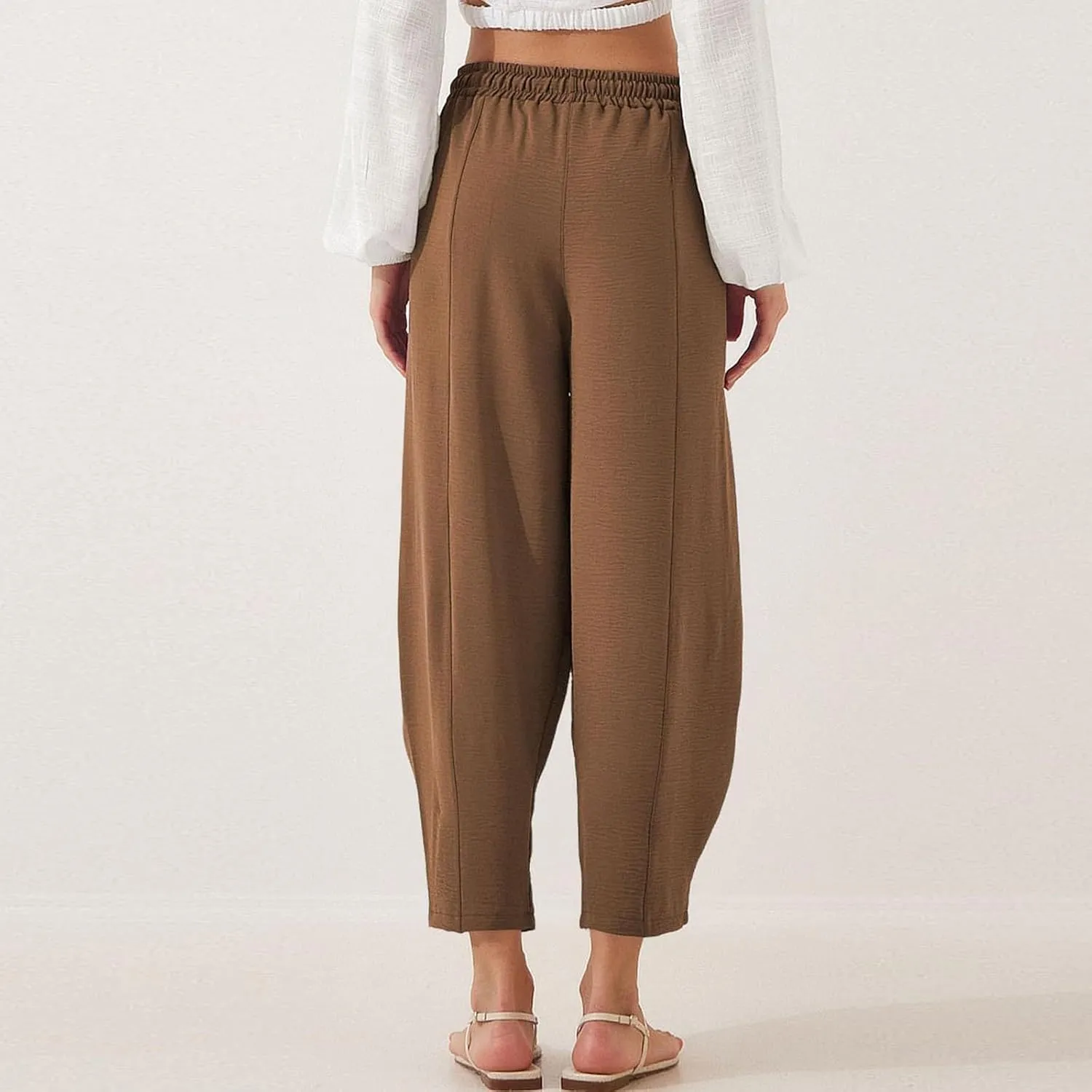 GOFULY Women's Pants Casual Wide Leg High Waisted Pants Beach Elastic Waist Drawstring Sumemr Loose Fit Trousers with Pockets