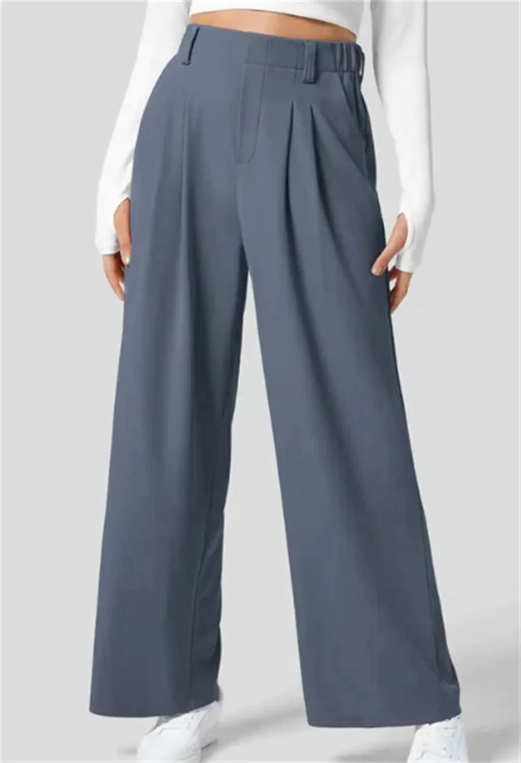 High Waisted Dress Pants for Women Casual Loose Wide Leg Pants Straight Leg Palazzo Pants with Pockets Long Trousers