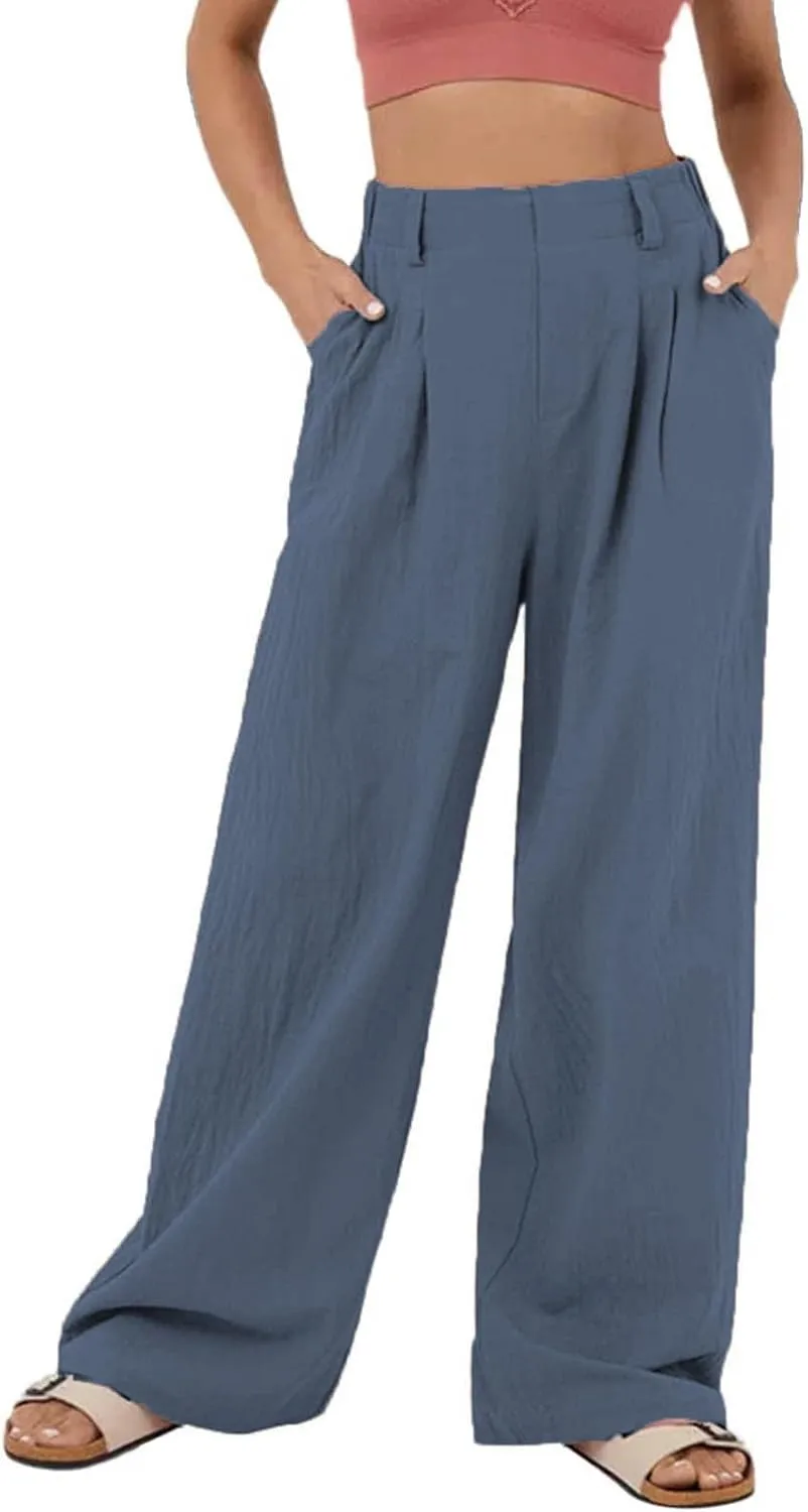 High Waisted Dress Pants for Women Casual Loose Wide Leg Pants Straight Leg Palazzo Pants with Pockets Long Trousers