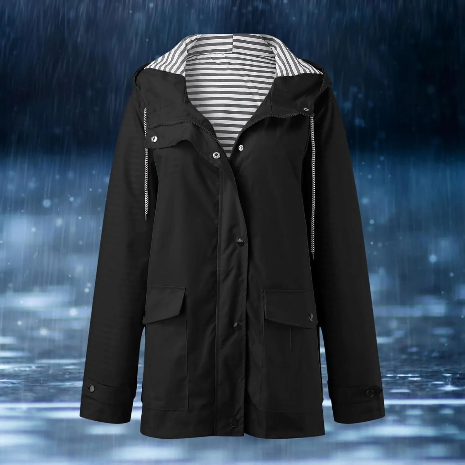 Jackets for Women Fall Winter Regular Fit Windproof Waterproof Rain Coats Full Zip Outdoor Windbreaker Jacket with Pockets