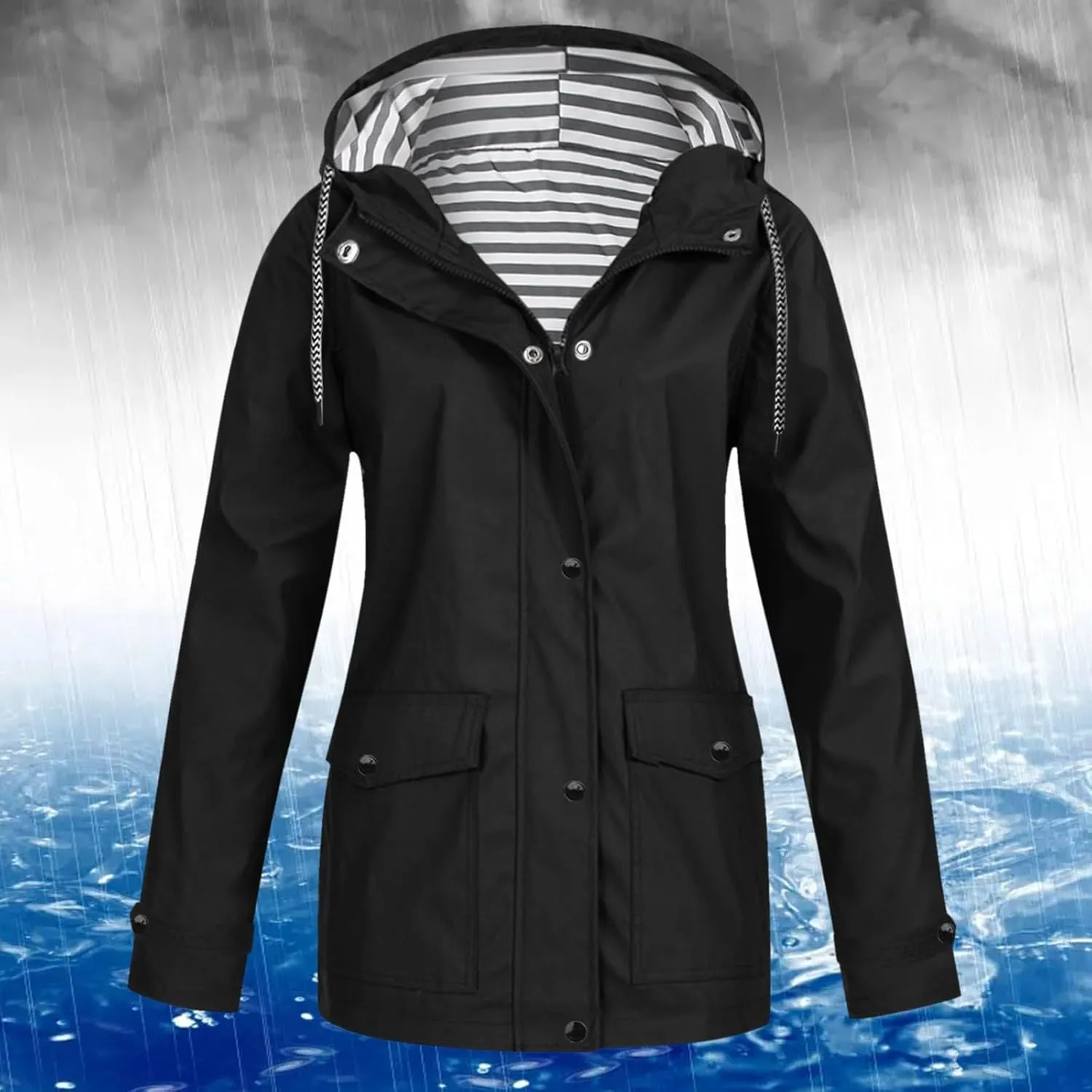 Jackets for Women Fall Winter Regular Fit Windproof Waterproof Rain Coats Full Zip Outdoor Windbreaker Jacket with Pockets