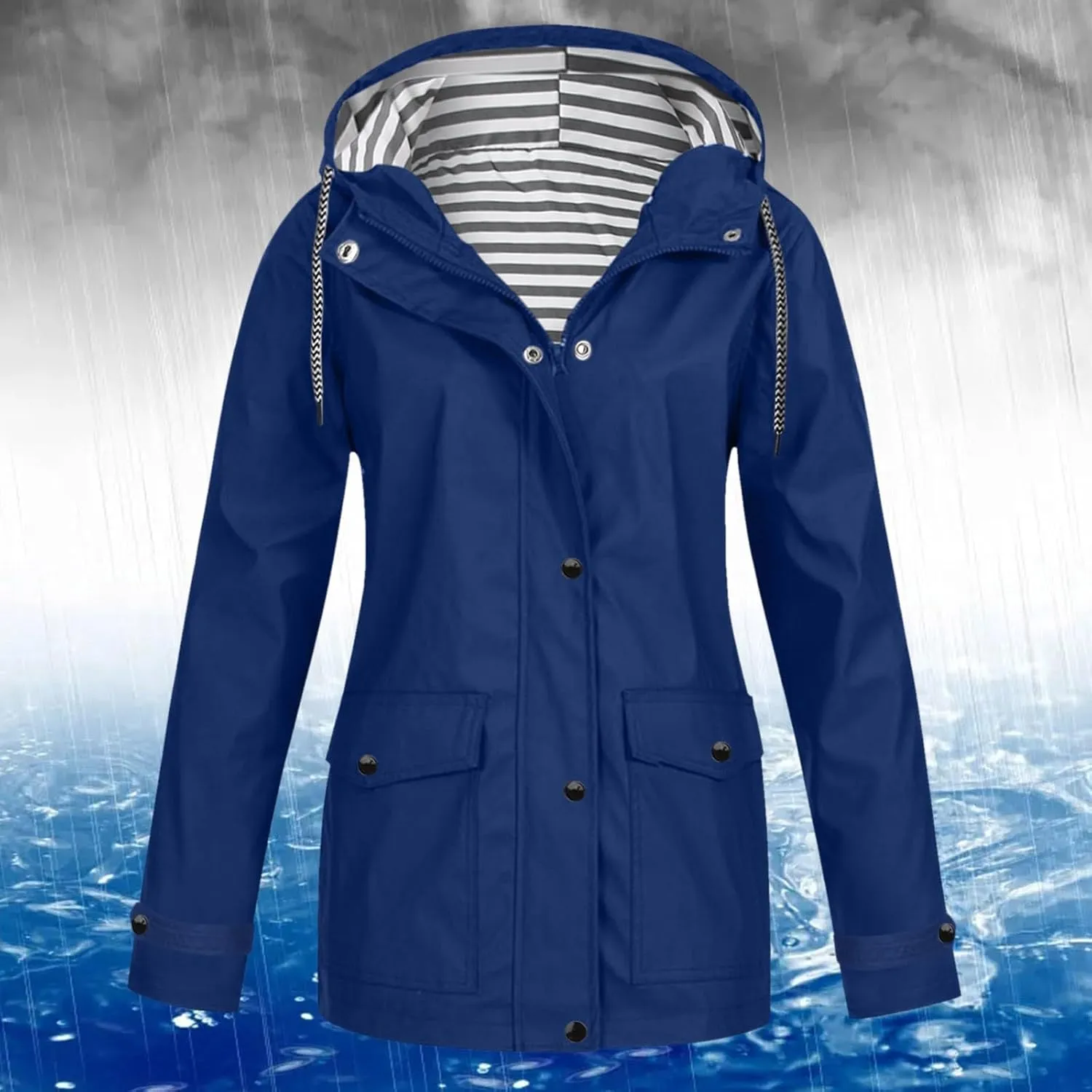 Jackets for Women Fall Winter Regular Fit Windproof Waterproof Rain Coats Full Zip Outdoor Windbreaker Jacket with Pockets