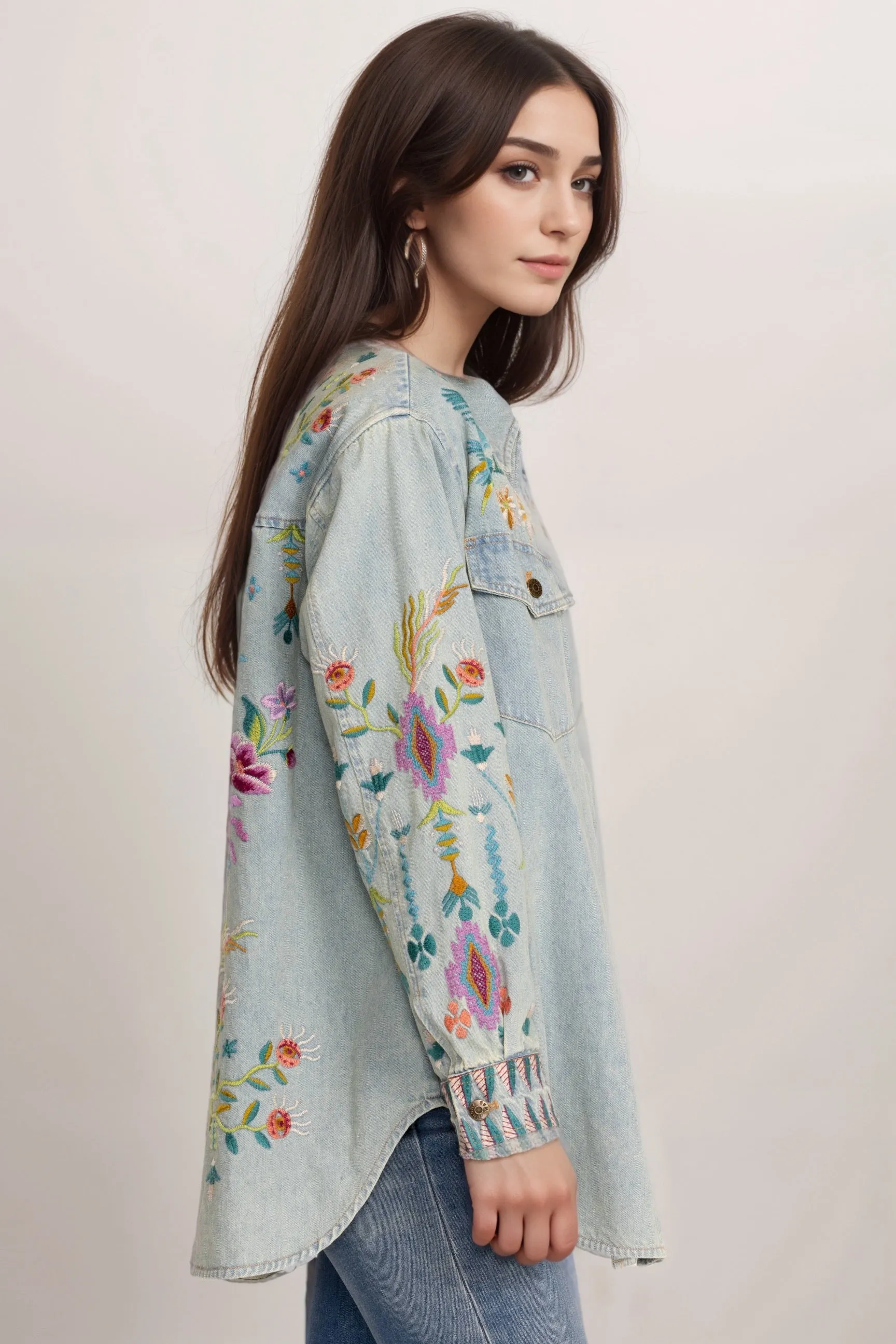 Johnny Was Workshop Gabriella Denim Oversized Shirt Jacket W44023-E
