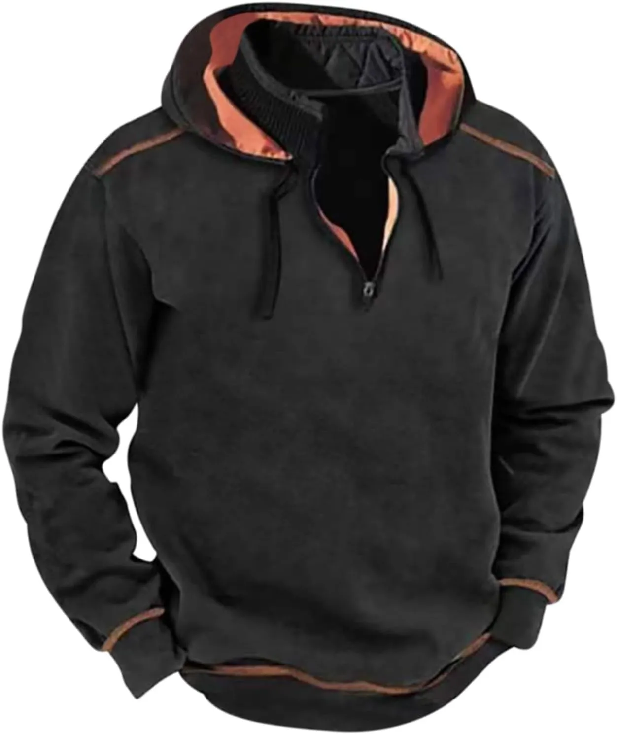 Men's Fleece Quarter Zip Pullover Long Sleeve Outdoor Casual Hooded Sweatshirt Loose Fit Heavyweight Hoodies