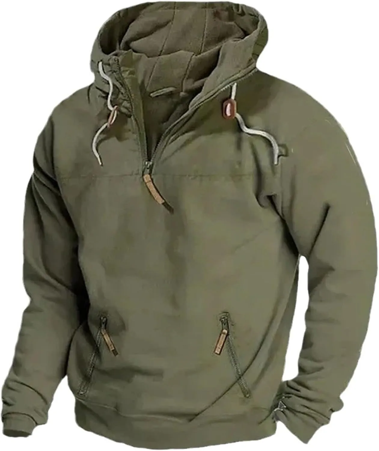 Men's Fleece Quarter Zip Pullover Long Sleeve Outdoor Casual Hooded Sweatshirt Loose Fit Heavyweight Hoodies