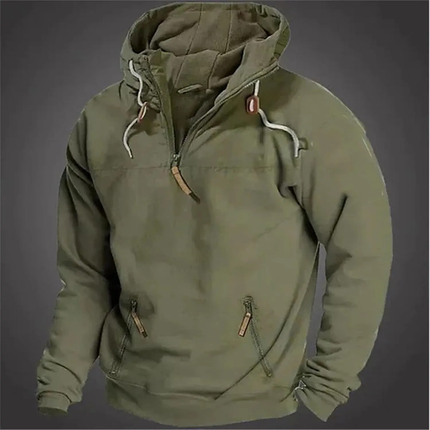 Men's Fleece Quarter Zip Pullover Long Sleeve Outdoor Casual Hooded Sweatshirt Loose Fit Heavyweight Hoodies
