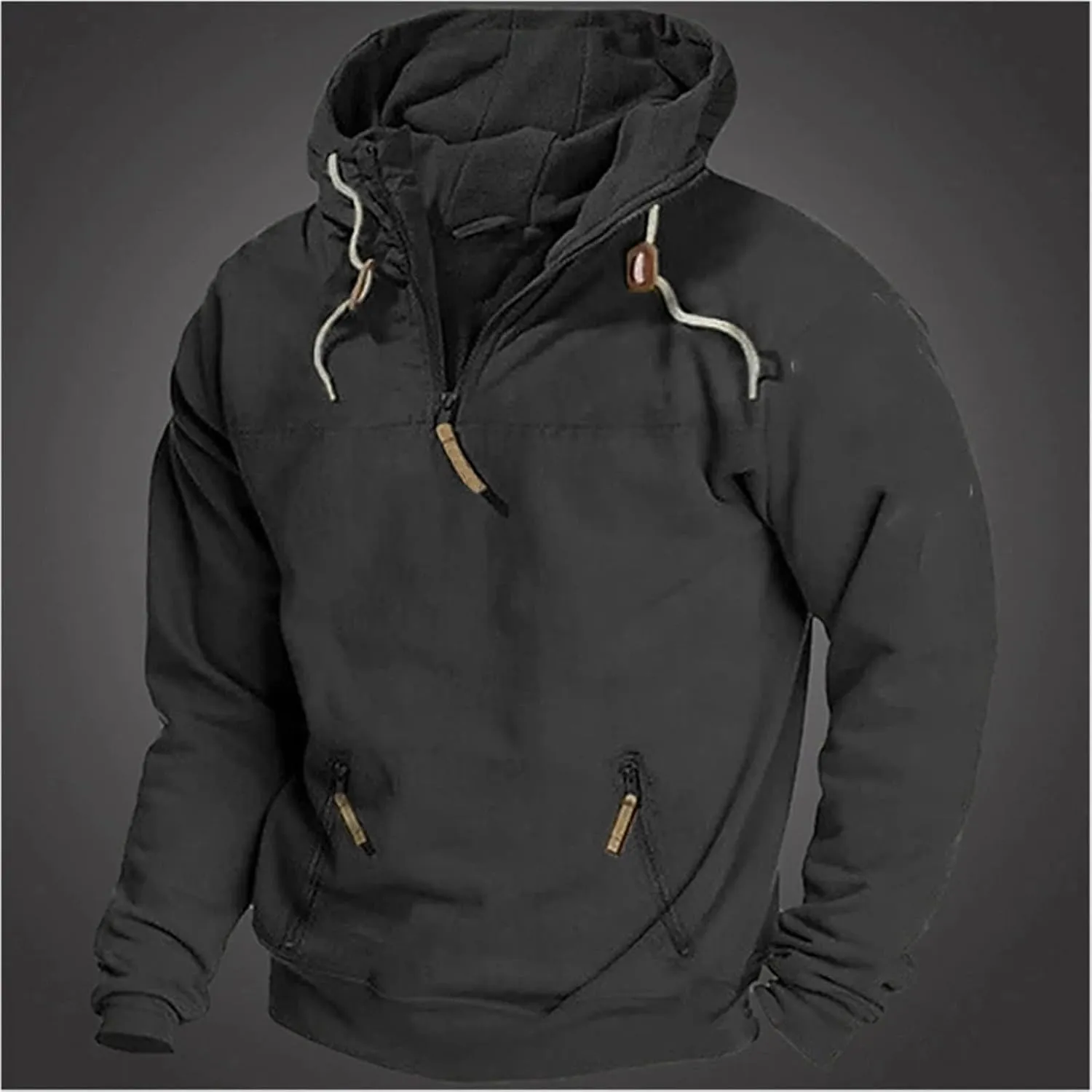 Men's Fleece Quarter Zip Pullover Long Sleeve Outdoor Casual Hooded Sweatshirt Loose Fit Heavyweight Hoodies