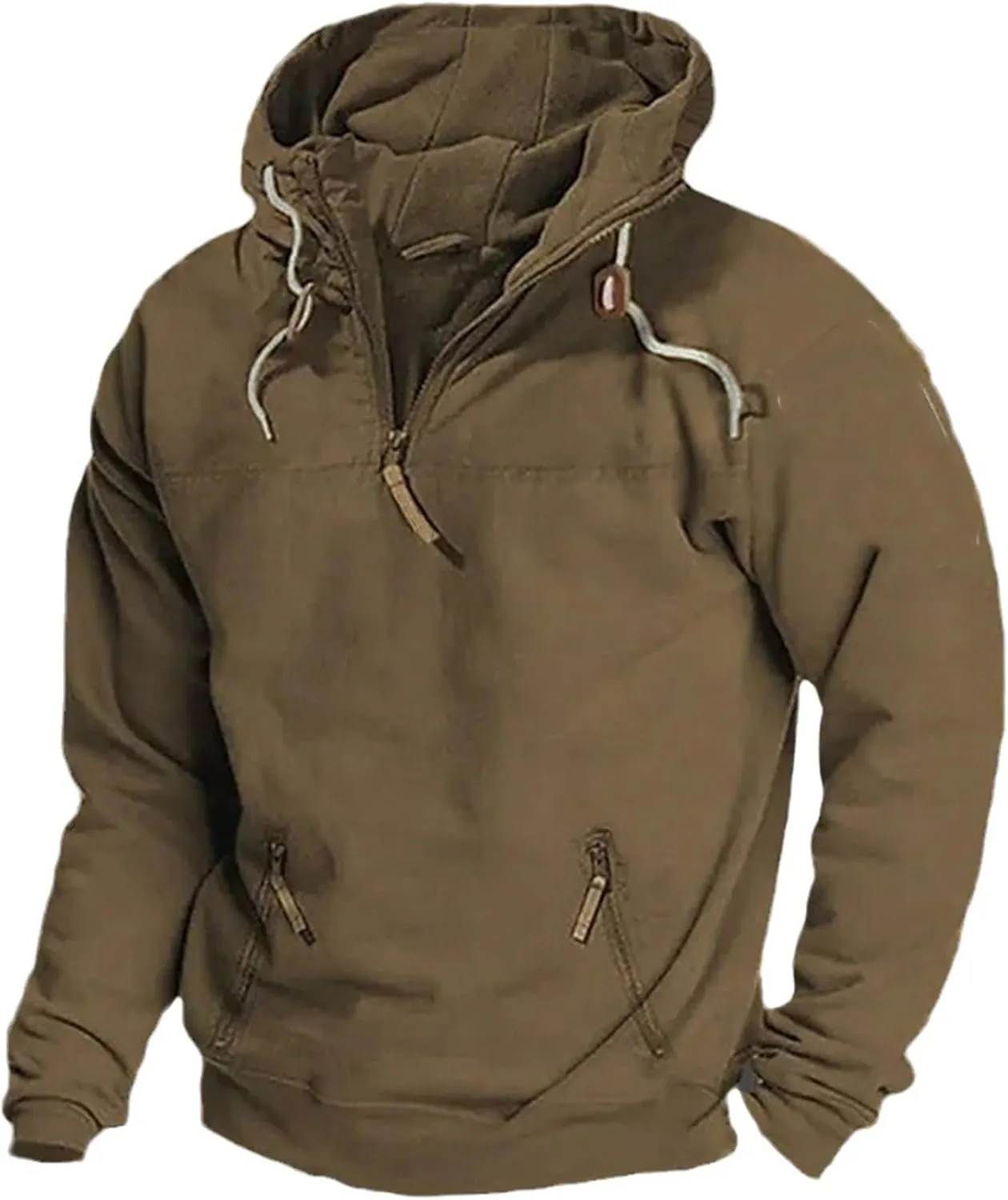 Men's Fleece Quarter Zip Pullover Long Sleeve Outdoor Casual Hooded Sweatshirt Loose Fit Heavyweight Hoodies