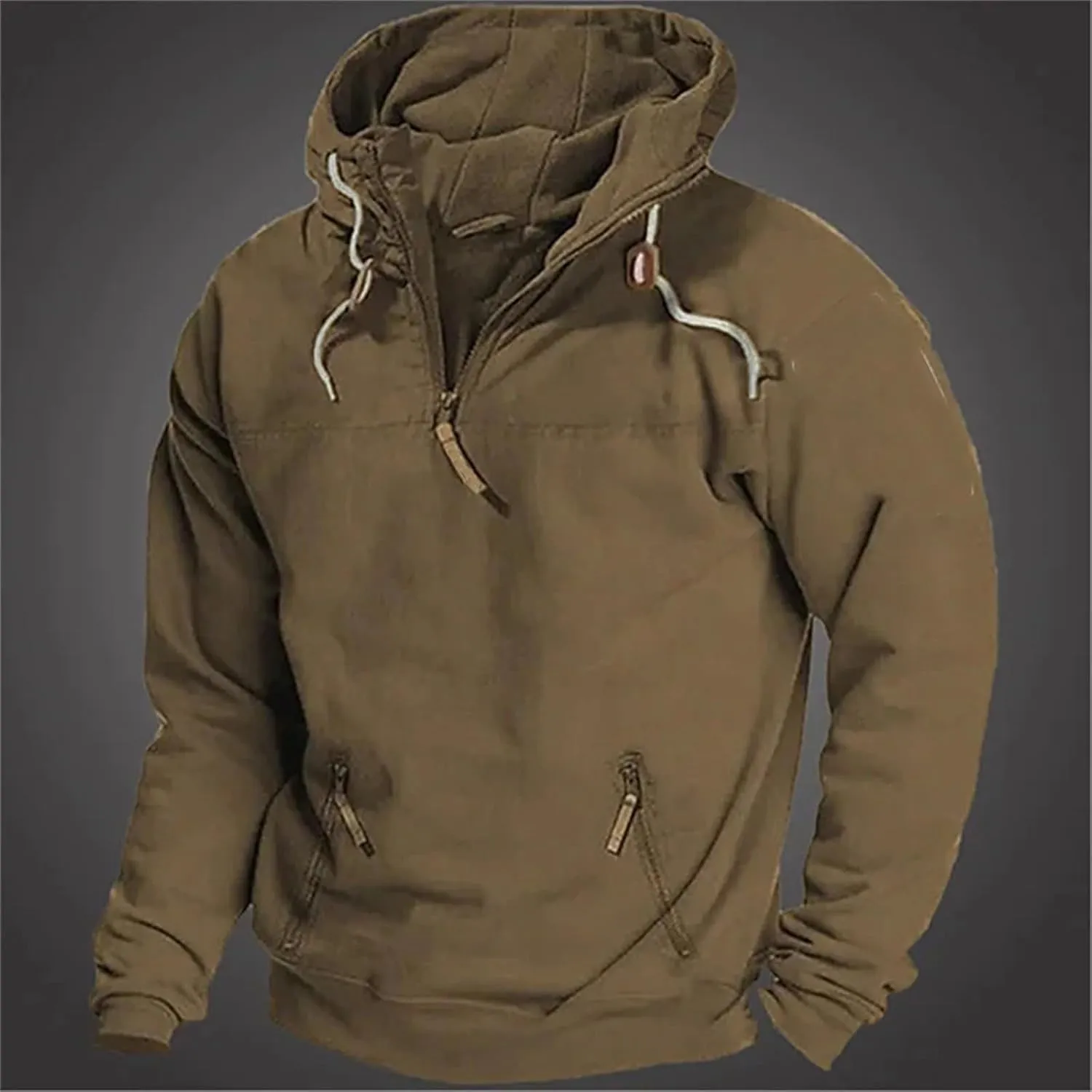 Men's Fleece Quarter Zip Pullover Long Sleeve Outdoor Casual Hooded Sweatshirt Loose Fit Heavyweight Hoodies