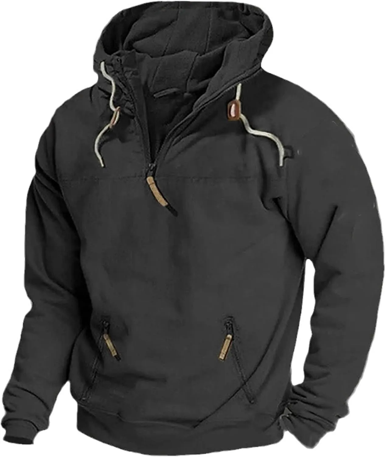 Men's Fleece Quarter Zip Pullover Long Sleeve Outdoor Casual Hooded Sweatshirt Loose Fit Heavyweight Hoodies