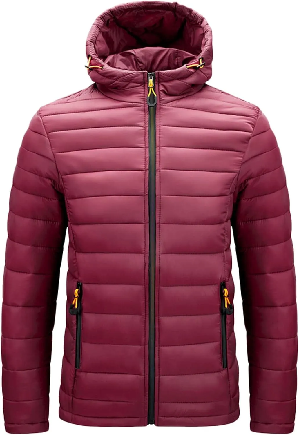Mens Puffer Jacket with Hood Lightweight Slim Fit Jacket Long Sleeve Zip Up Hoodie Quilted Down Coat Winter Outwear