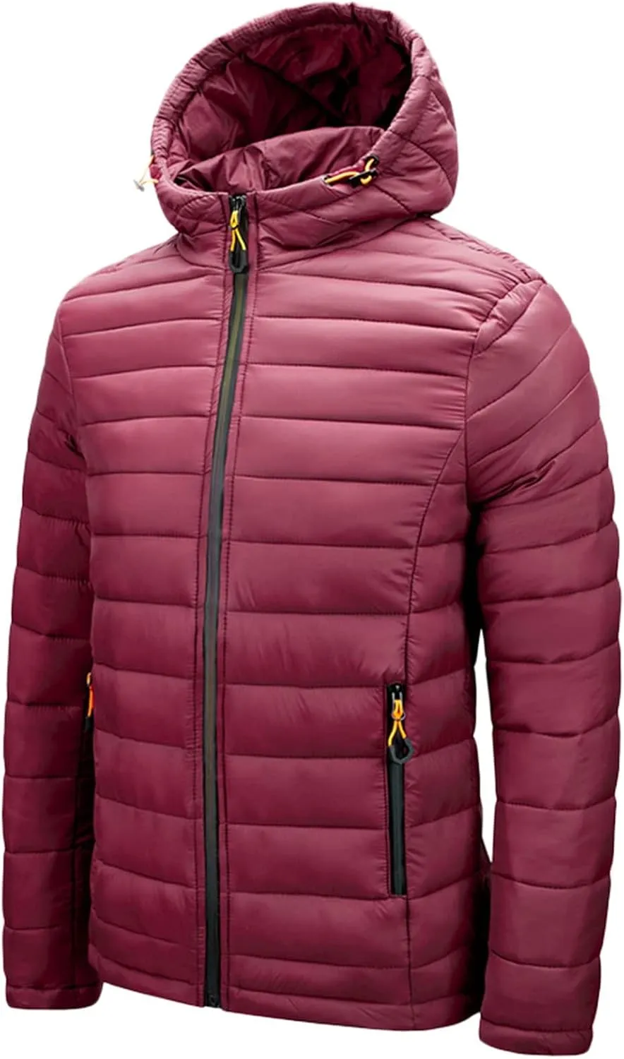 Mens Puffer Jacket with Hood Lightweight Slim Fit Jacket Long Sleeve Zip Up Hoodie Quilted Down Coat Winter Outwear