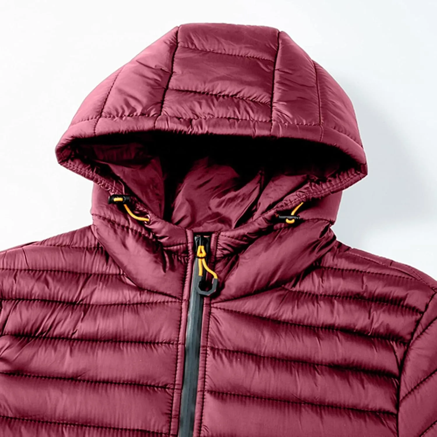 Mens Puffer Jacket with Hood Lightweight Slim Fit Jacket Long Sleeve Zip Up Hoodie Quilted Down Coat Winter Outwear