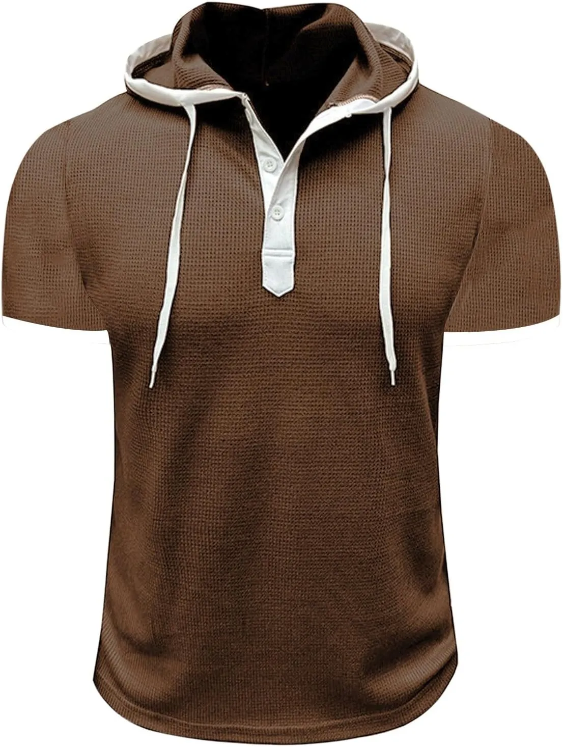 Mens Waffle Hoodie Shirts Short Sleeve Workout Gym Sweatshirt Muscle Fit Fashion Athletic Hood Pullover Cotton Hooded Tshirt