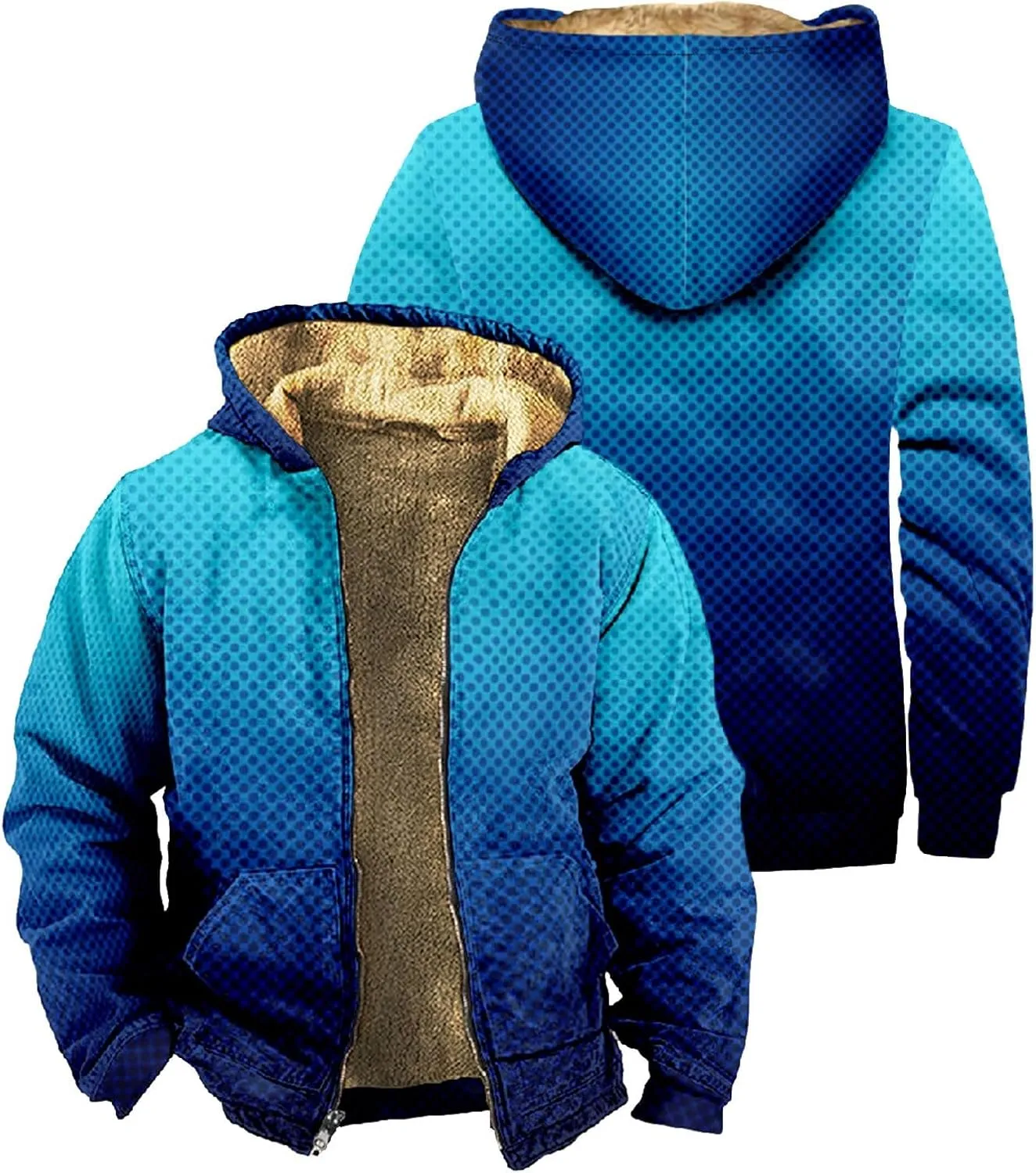Men's Zip Up Hoodie Heavyweight Sweatshirt Fleece Sherpa Lined Warm Jacket Gradient Color Big&Tall Plus Size Clothes