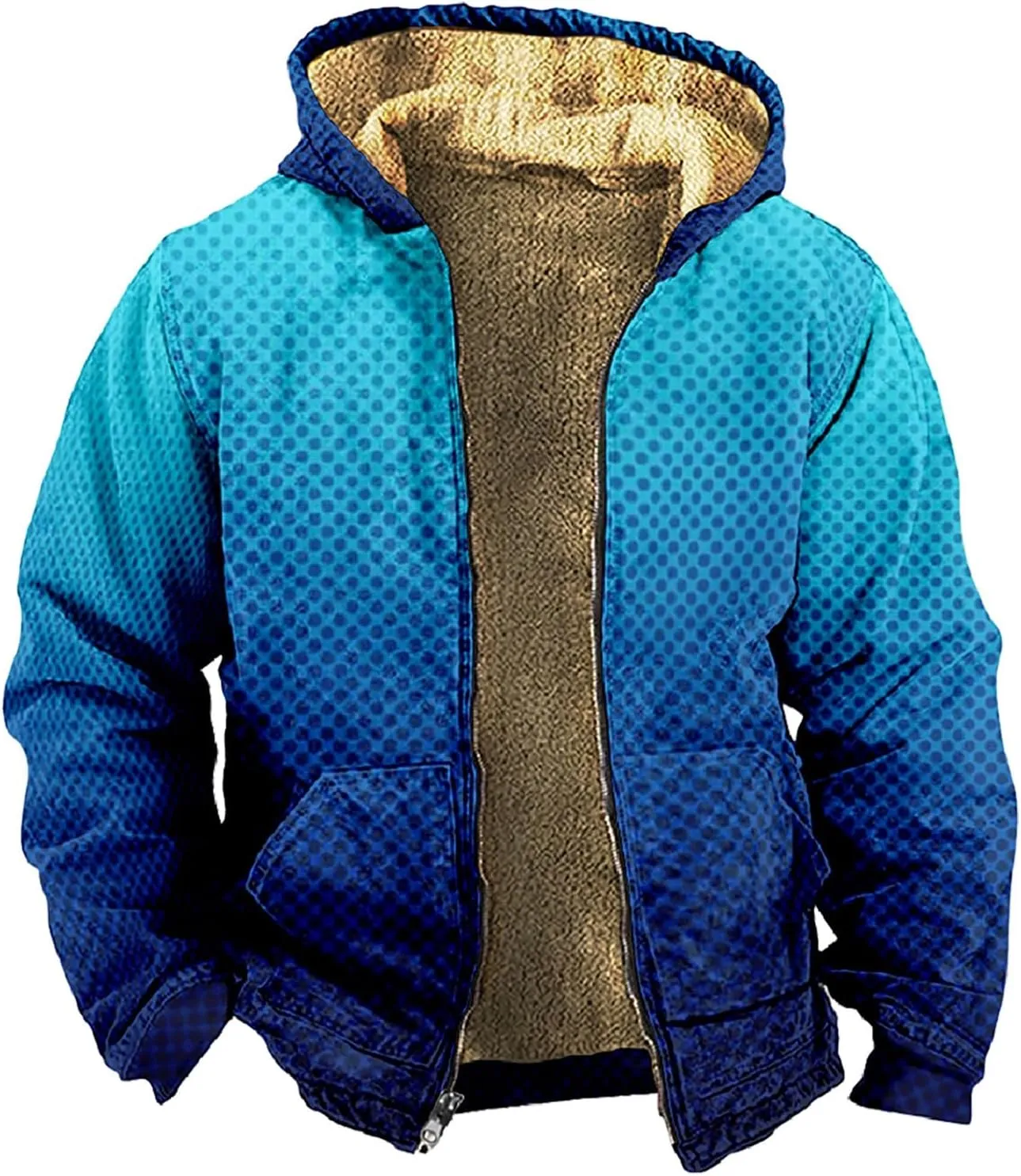 Men's Zip Up Hoodie Heavyweight Sweatshirt Fleece Sherpa Lined Warm Jacket Gradient Color Big&Tall Plus Size Clothes