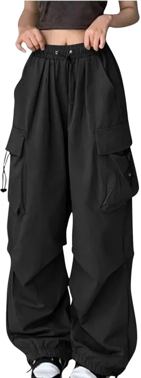 Uillui Womens High Waist Baggy Cargo Pants Loose Fit Straight Wide Leg Y2K Teen Girls Fashion Parachute Pants Trendy Joggers