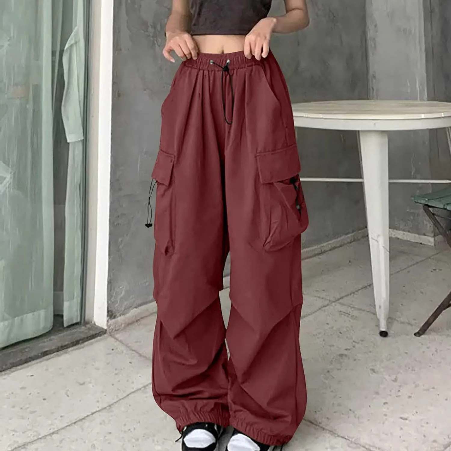 Uillui Womens High Waist Baggy Cargo Pants Loose Fit Straight Wide Leg Y2K Teen Girls Fashion Parachute Pants Trendy Joggers