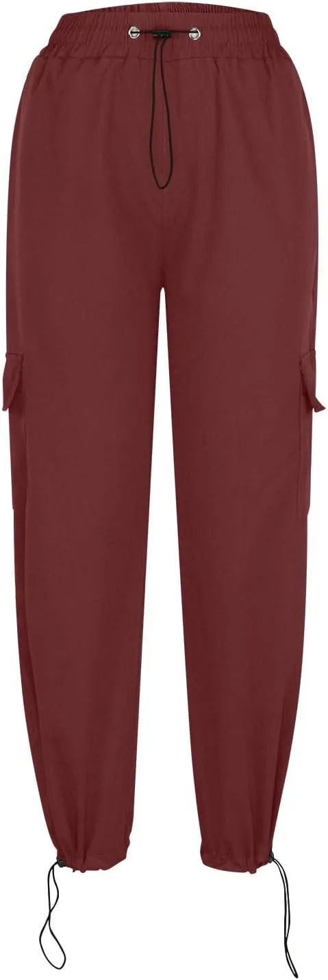 Uillui Womens High Waist Baggy Cargo Pants Loose Fit Straight Wide Leg Y2K Teen Girls Fashion Parachute Pants Trendy Joggers