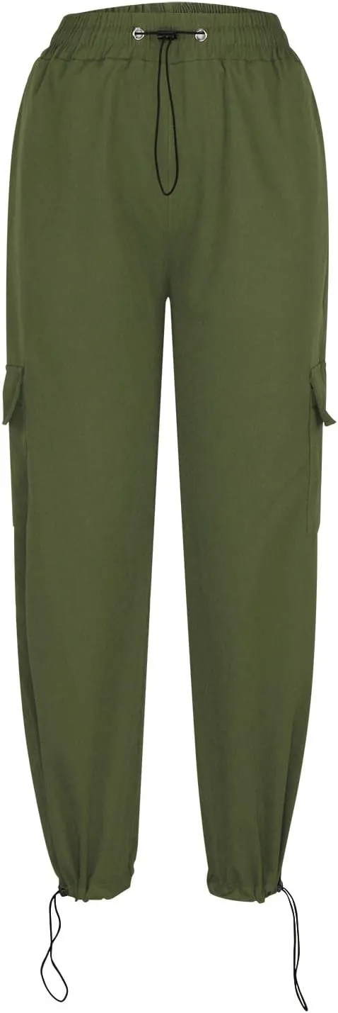 Uillui Womens High Waist Baggy Cargo Pants Loose Fit Straight Wide Leg Y2K Teen Girls Fashion Parachute Pants Trendy Joggers