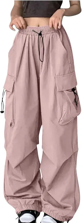 Uillui Womens High Waist Baggy Cargo Pants Loose Fit Straight Wide Leg Y2K Teen Girls Fashion Parachute Pants Trendy Joggers