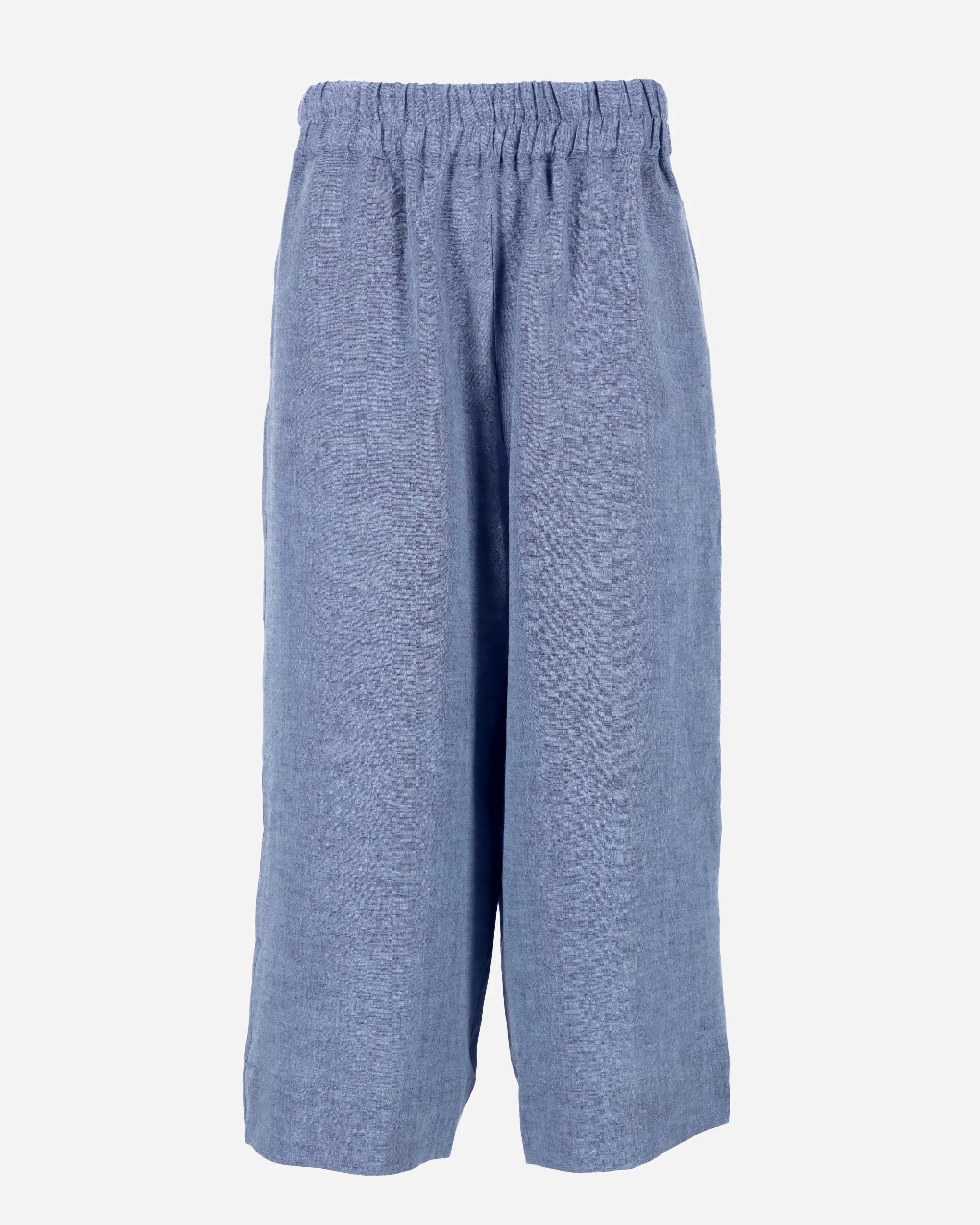 Wide leg linen culotte pants BRUNY in Denim chambray