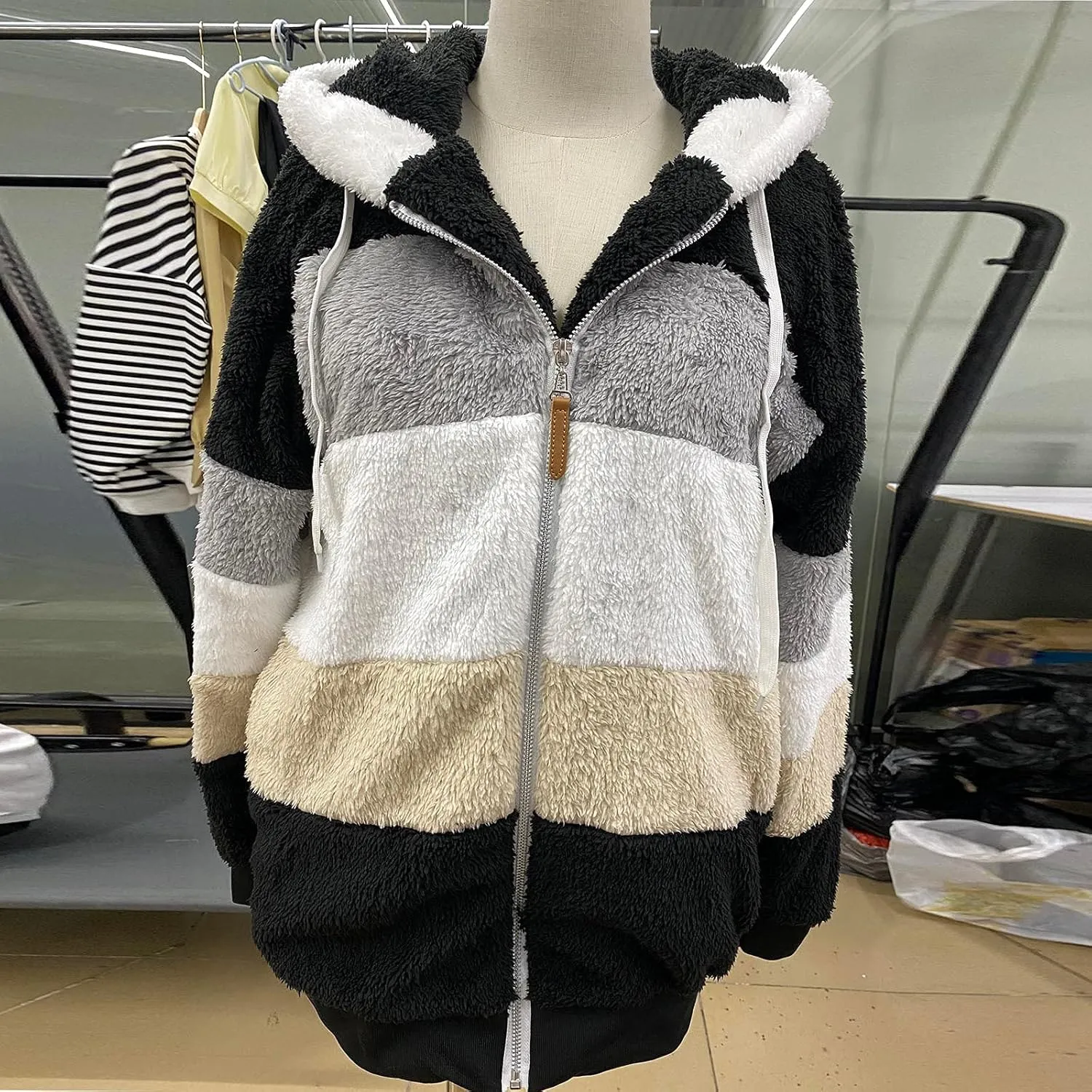 Winter Coats for Women,Long Sleeve Sherpa Jackets with Pockets,Thicken Fluffy Coat Outwear