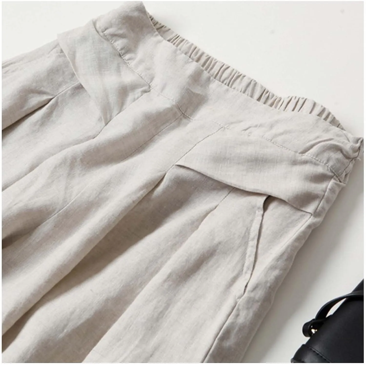 Women' s Culottes Linen Blend Wide Leg Pants Elastic Waist Casual Palazzo Trousers Solid Casual Loose Nine-Minute Pants