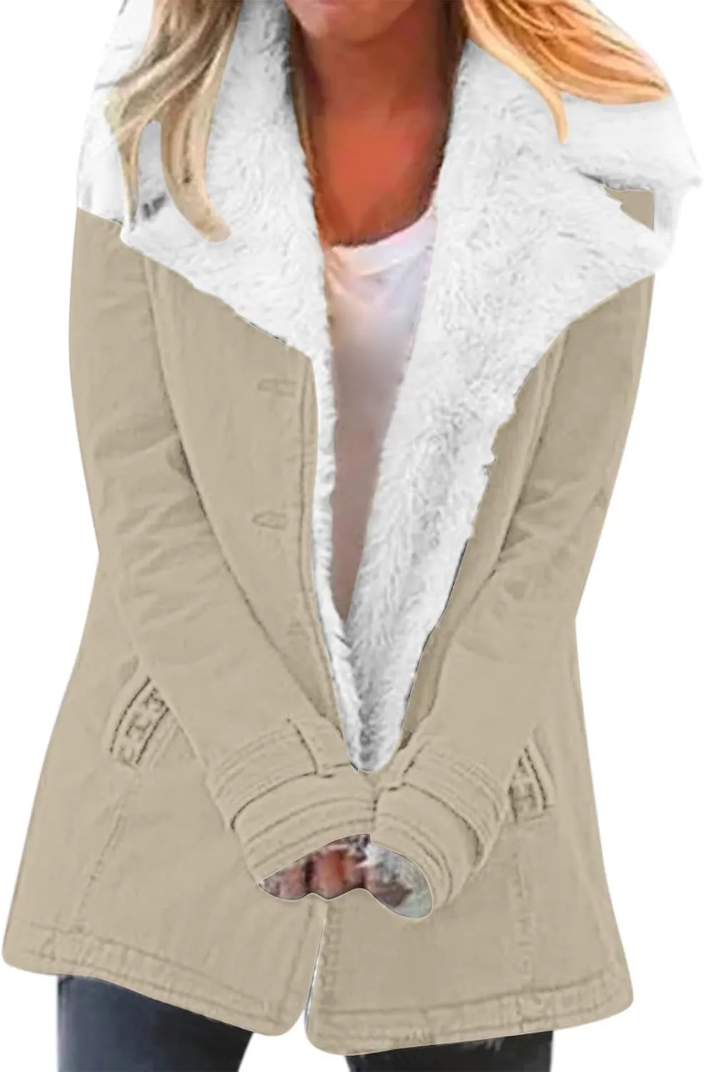 Women's Coat Casual Lapel Fleece Long Sleeved Jumper with Pockets The Drop Trench Coat Womens Warm Winter Coats for