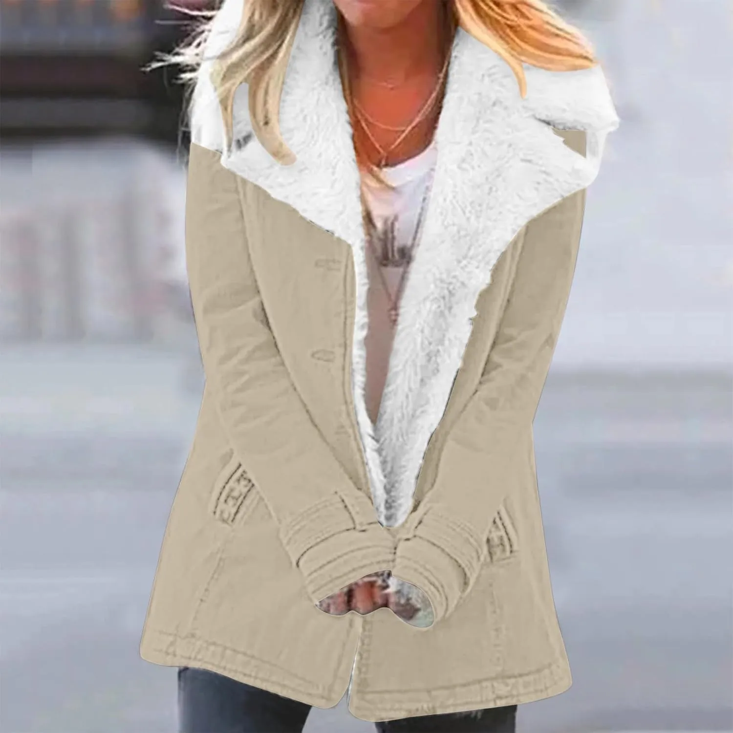 Women's Coat Casual Lapel Fleece Long Sleeved Jumper with Pockets The Drop Trench Coat Womens Warm Winter Coats for