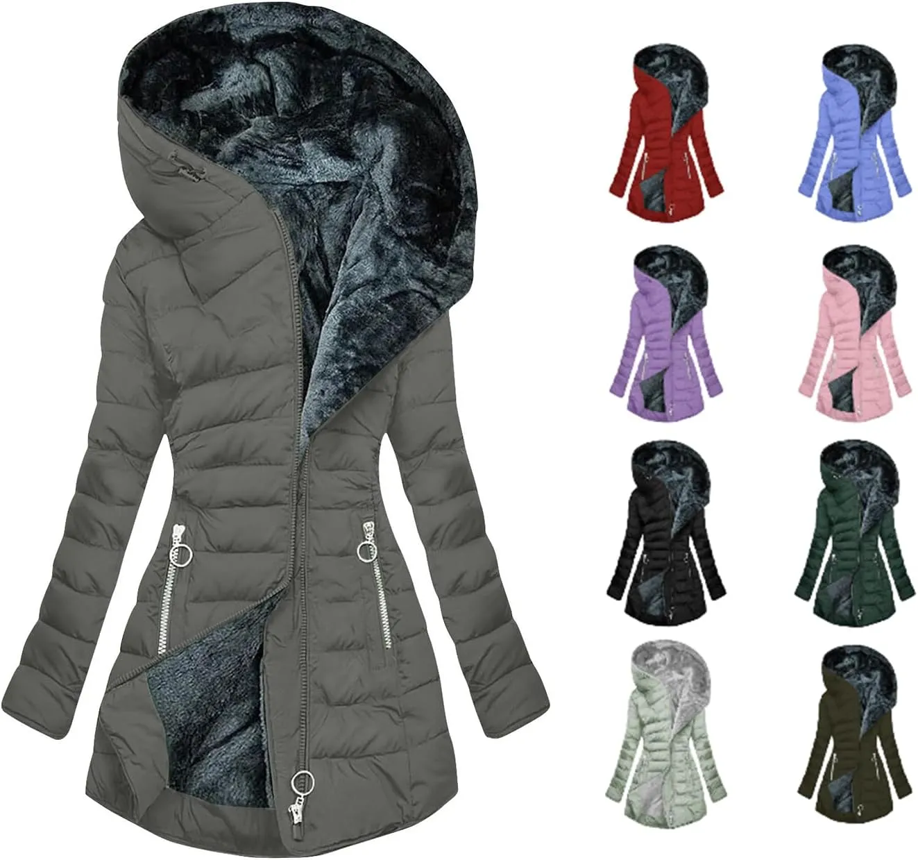 Women's Coats Winter Puffer Jackets Thicken Coats Fleece Lined Down Jackets Faux Fur Hooded Parka Outwear 2024